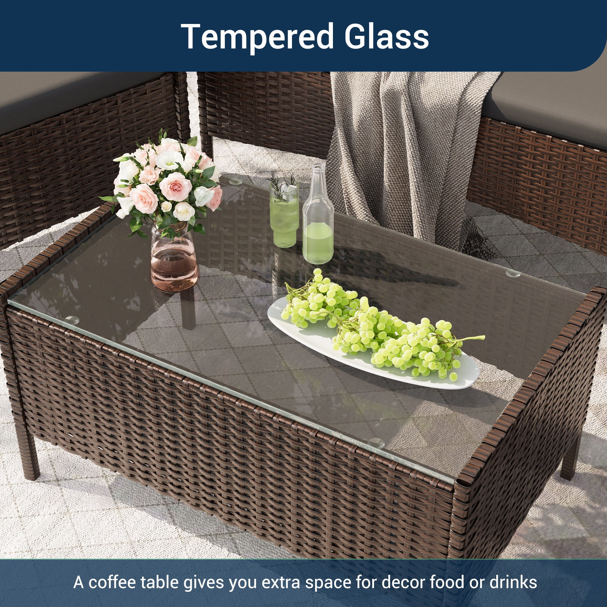 Elposun 4 Steel Hand-woven Outdoor Conversation Sets with Sofa and Table, Brown/Gray - Image 2