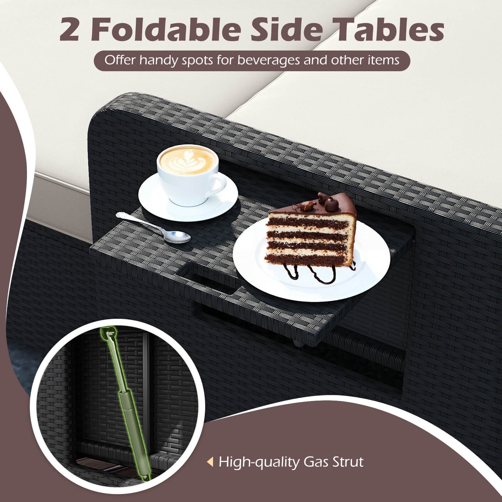 Costway 2 PCS PE Wicker Outdoor Daybed with 4-Level Adjustable Backrest, Storage Ottoman White + Black - Image 7