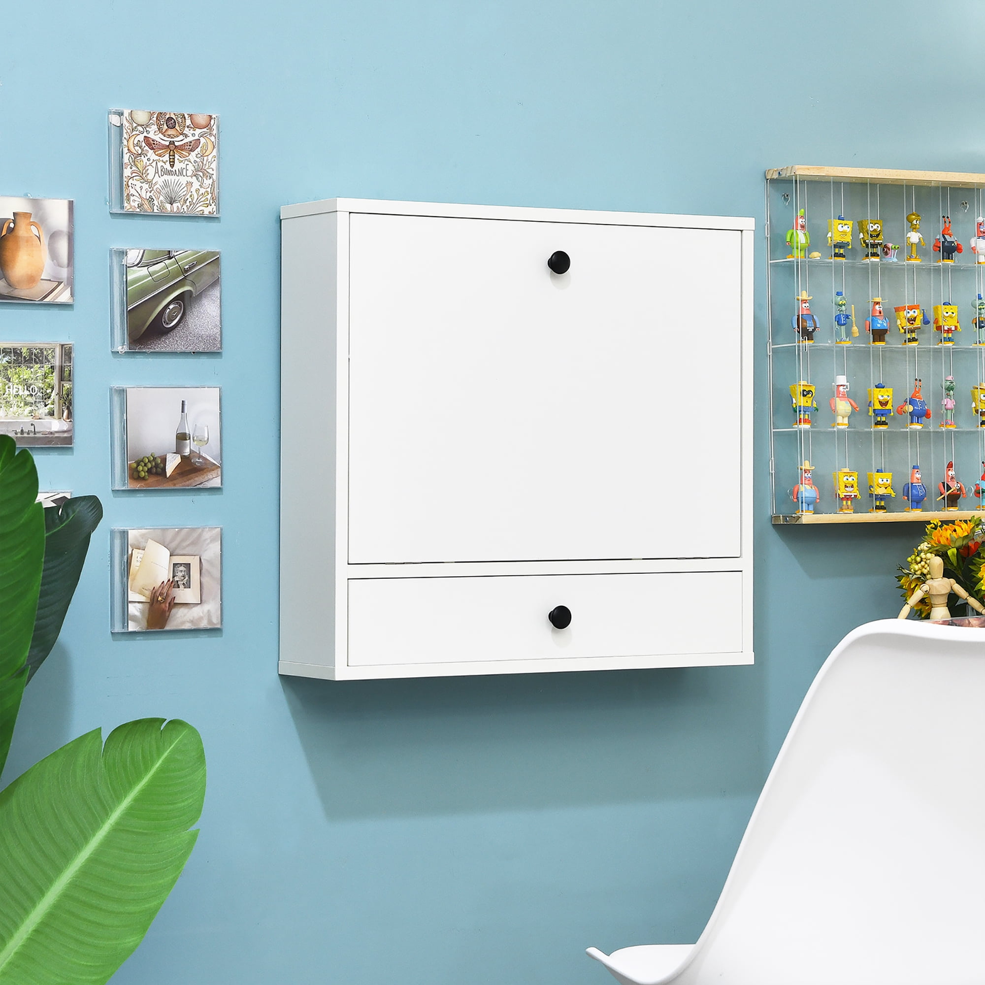 Costway Wall-Mount Floating Desk Foldable Space Saving Laptop Workstation White - Image 10