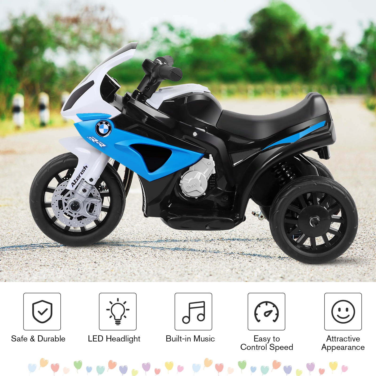 Costway Kids Ride On Motorcycle BMW Licensed 6V Electric 3 Wheels Bicycle Music & Light Blue - Image 8