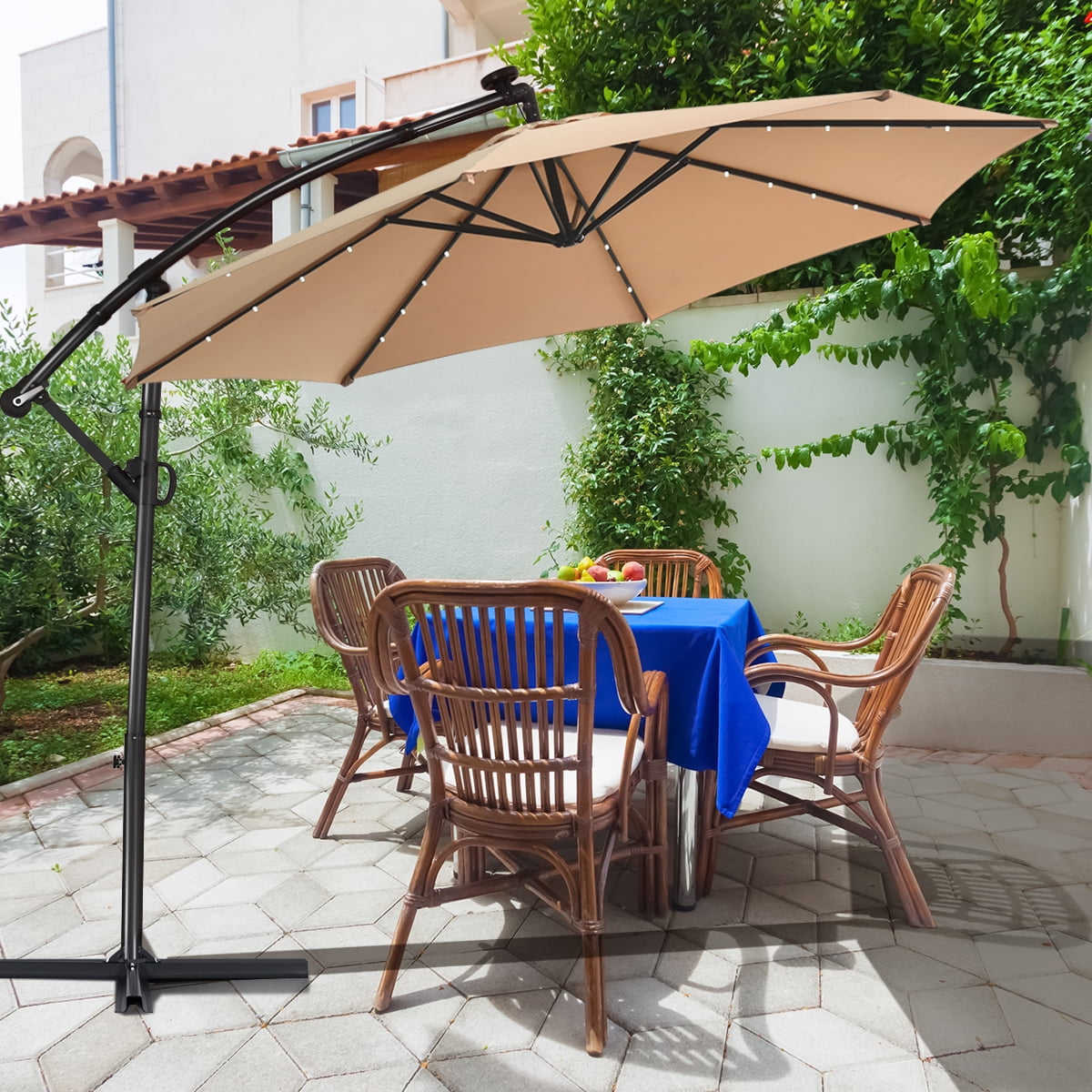 Costway 10FT Patio Umbrella Solar Powered LED 360degrees Rotation Beige - Image 9
