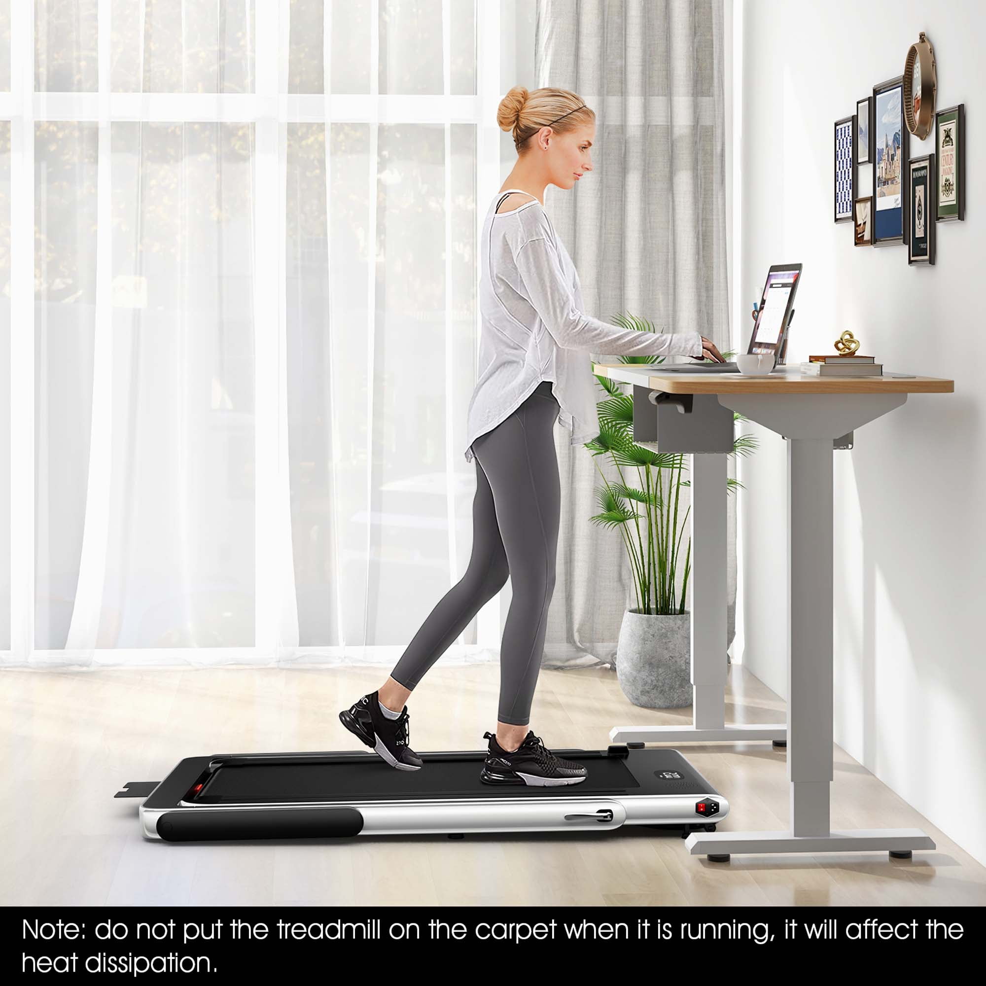 Costway Up To 7.5MPH 2.25HP 2 in 1 Dual Display Screen Treadmill Jogging Machine W/APP Control Silver - Image 4