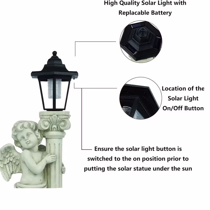 19.7 Inch Sunlight Angel Sculpture, Roman Pillar Angel Garden Statue, Outdoor Solar Path Light Garden Landscape Decoration (Right, Left) - Image 6