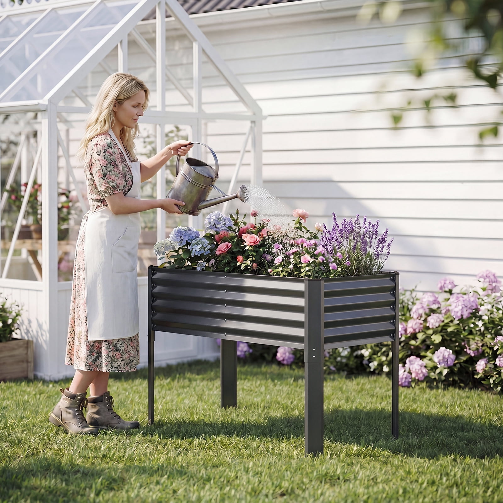 Costway 1 PCS Galvanized Raised Garden Bed with Legs, Metal Elevated Planter Box for Vegetables Gray - Image 8