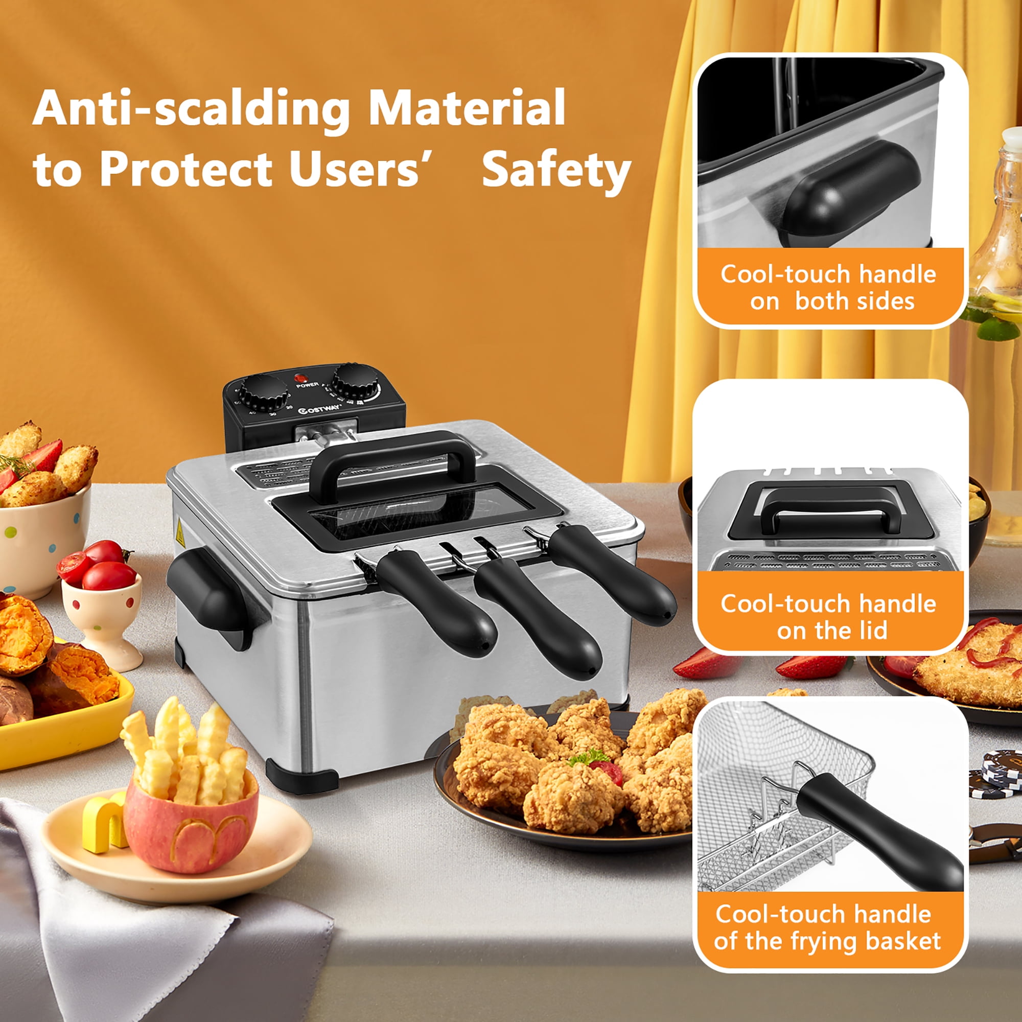 Costway Electric Deep Fryer 5.3 QT/21-Cup Stainless Steel 1700W with Triple Basket Silver - Image 8