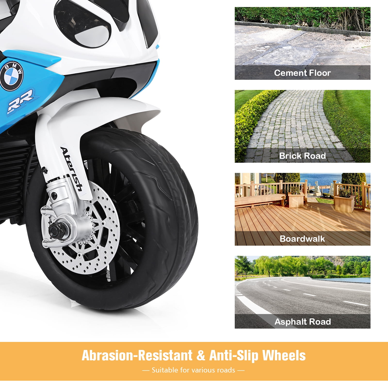 Costway Kids Ride On Motorcycle BMW Licensed 6V Electric 3 Wheels Bicycle Music & Light Blue - Image 7