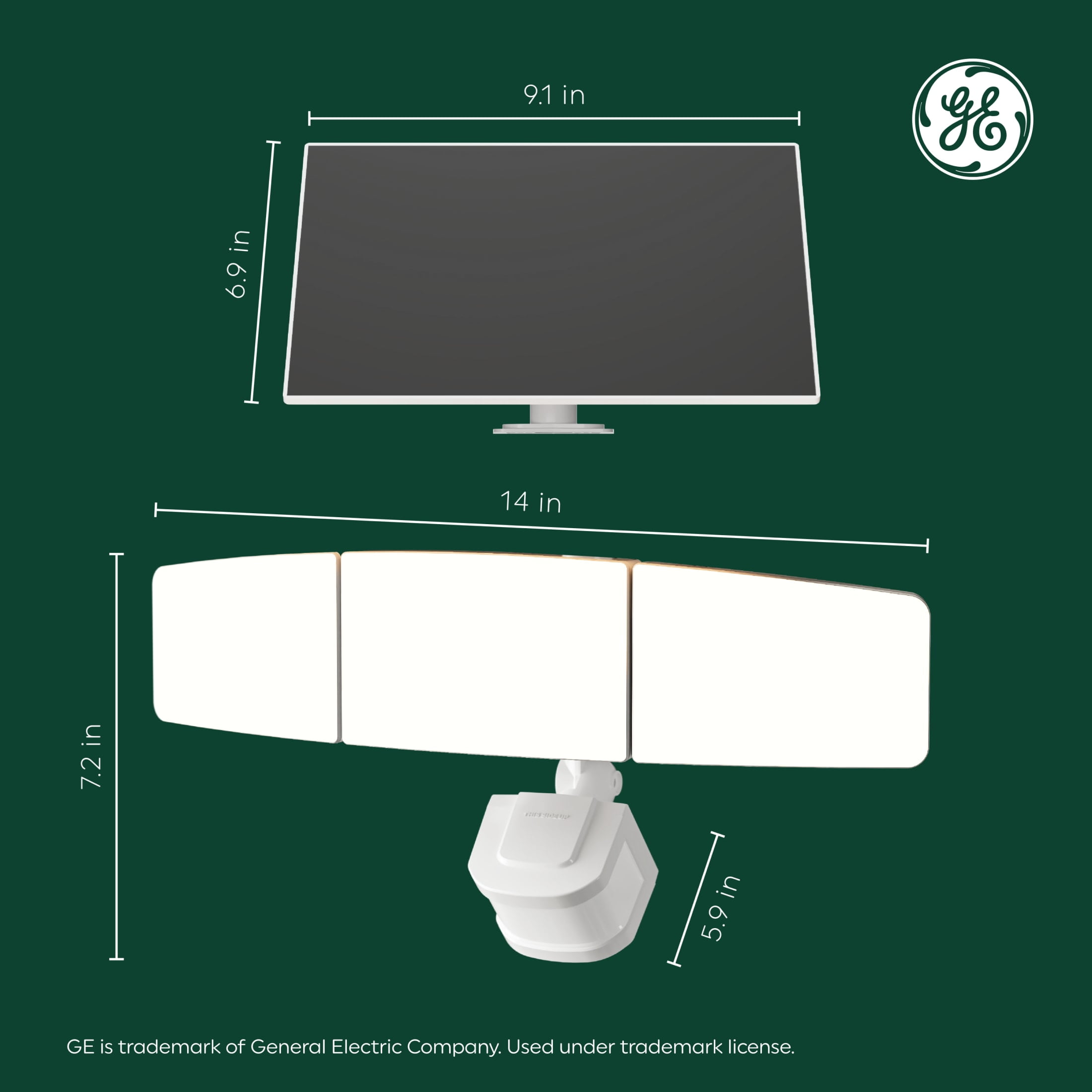 GE Outdoor Security Flood Lights, Adjustable 3-Head Light with Motion & Dusk to Dawn Sensor, Solar Light, 2500 Lumens - Image 11