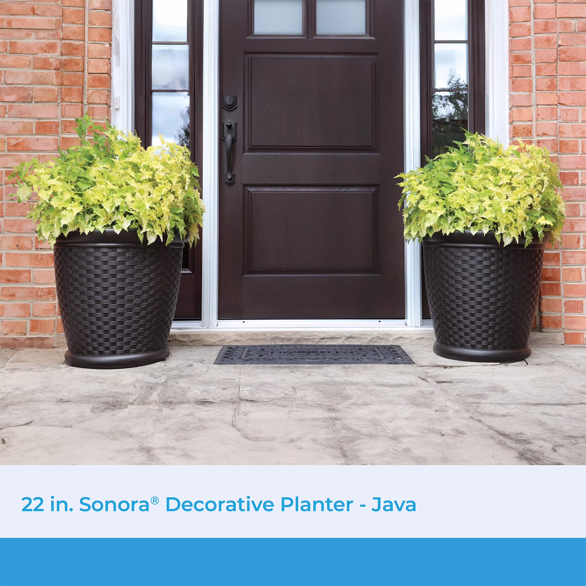 Suncast Sonora 22 Inch Resin Wicker Decorative Garden Flower Planter, Brown - Image 9