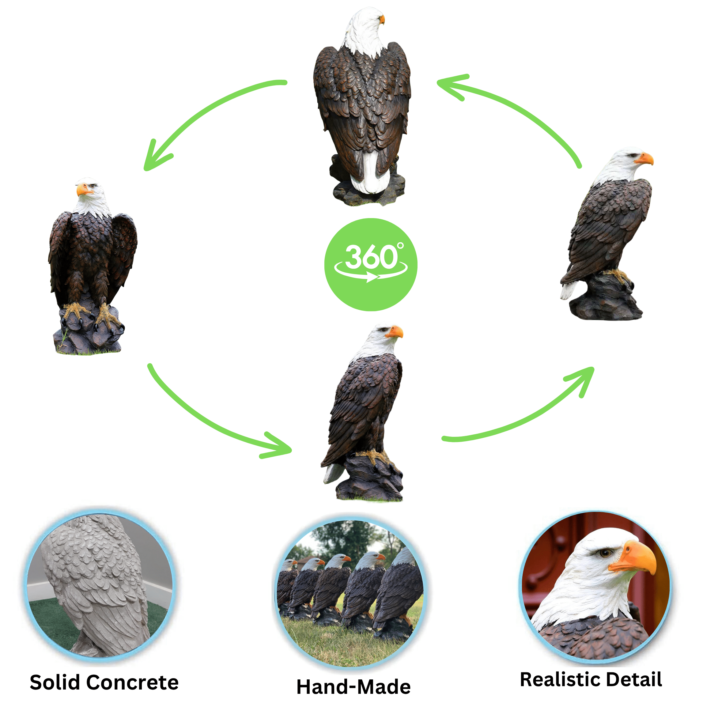 Ur Home Decor LLC 24" Concrete American Bald Eagle Garden Statue - Image 3