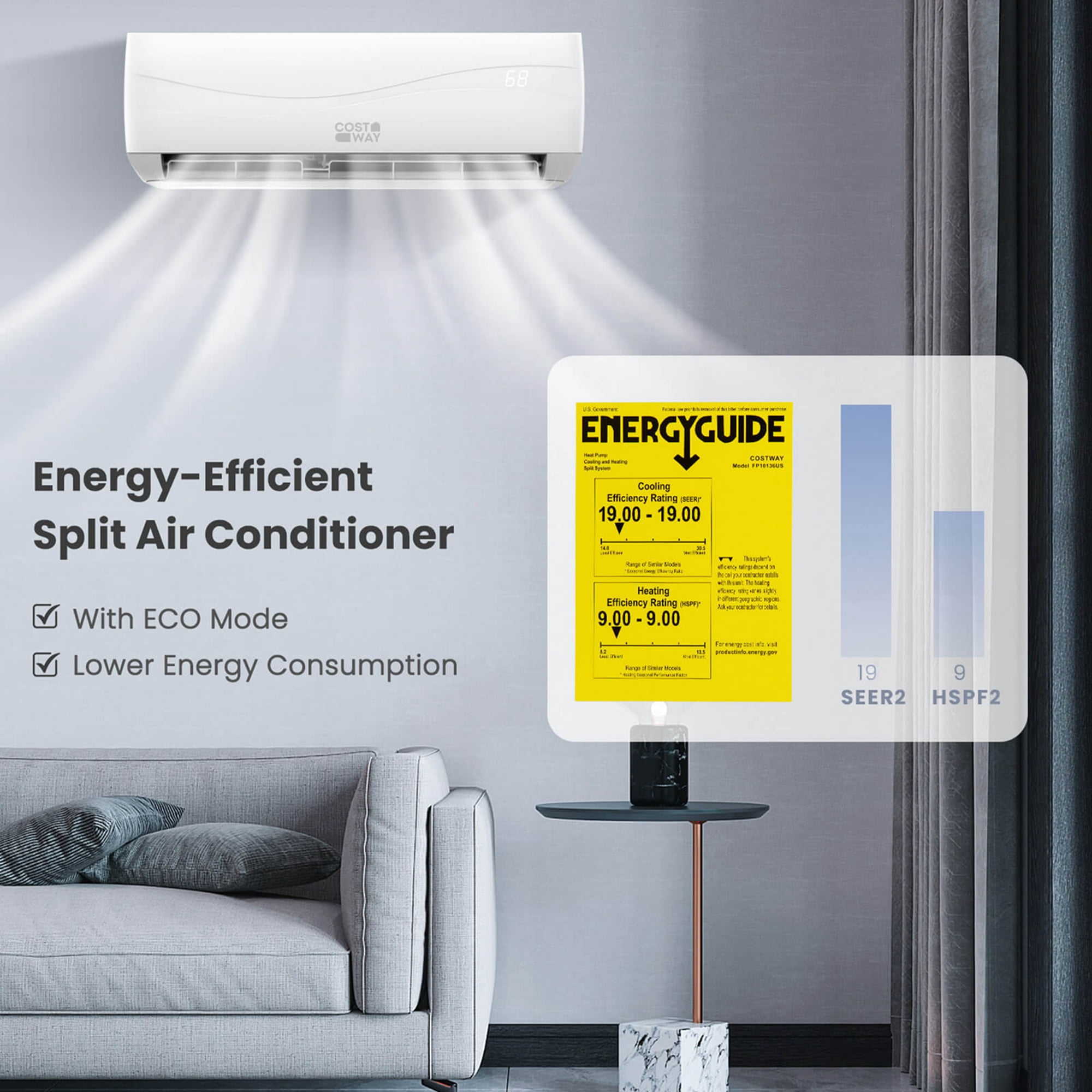Costway 18000 BTU Mini Split Air Conditioner & Heater 19 SEER2 1250 Sq. Ft Coverage - Image 10