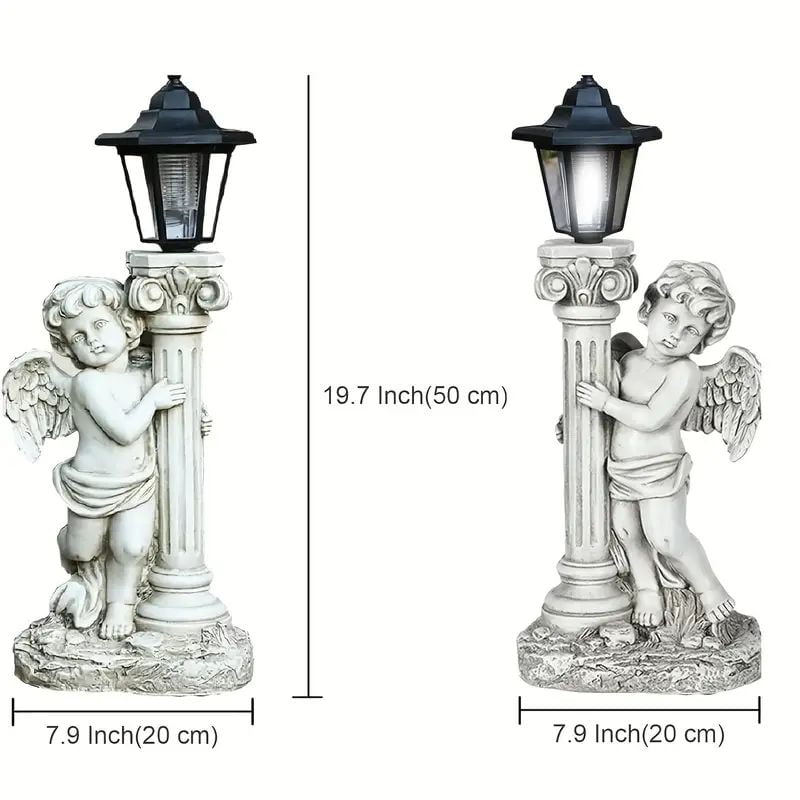 19.7 Inch Sunlight Angel Sculpture, Roman Pillar Angel Garden Statue, Outdoor Solar Path Light Garden Landscape Decoration (Right, Left) - Image 4