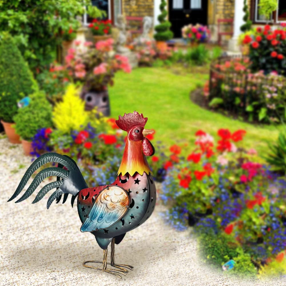 LIFFY Rooster Decor, Solar Garden Statue Metal Chicken Yard Art for Patio ,Farmhouse -18 inch(Red) - Image 6