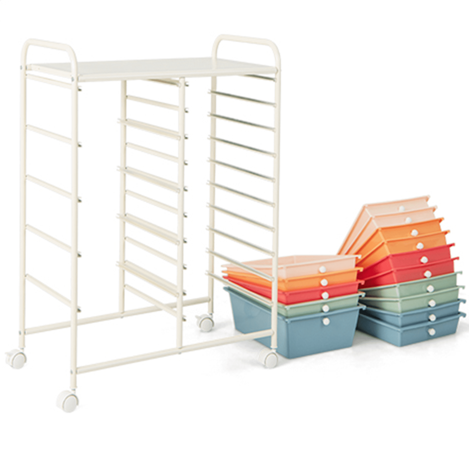 Costway 15 Drawer Art & Craft Rolling Storage Cart Tools Scrapbook Paper Office School Organizer Macaron - Image 7