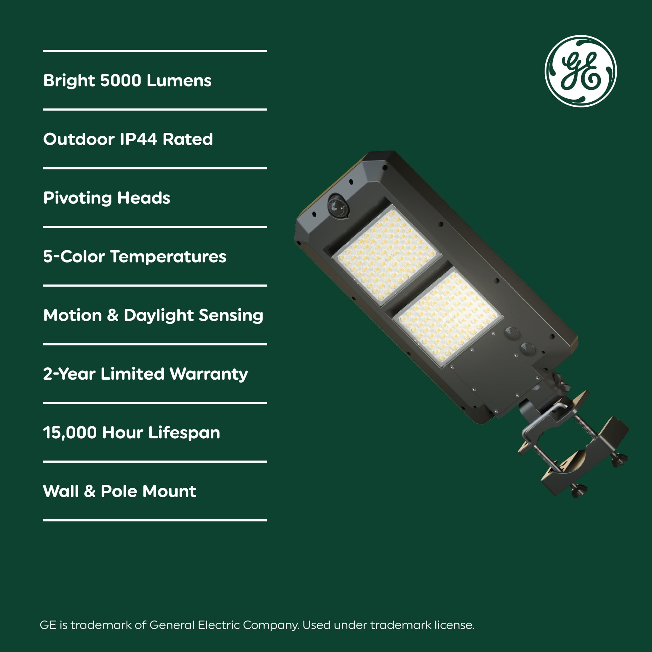GE Outdoor Security LED Street Light, Adjustable Lights with Motion & Dusk to Dawn Sensor, Solar Light, 5000 Lumens - Image 7