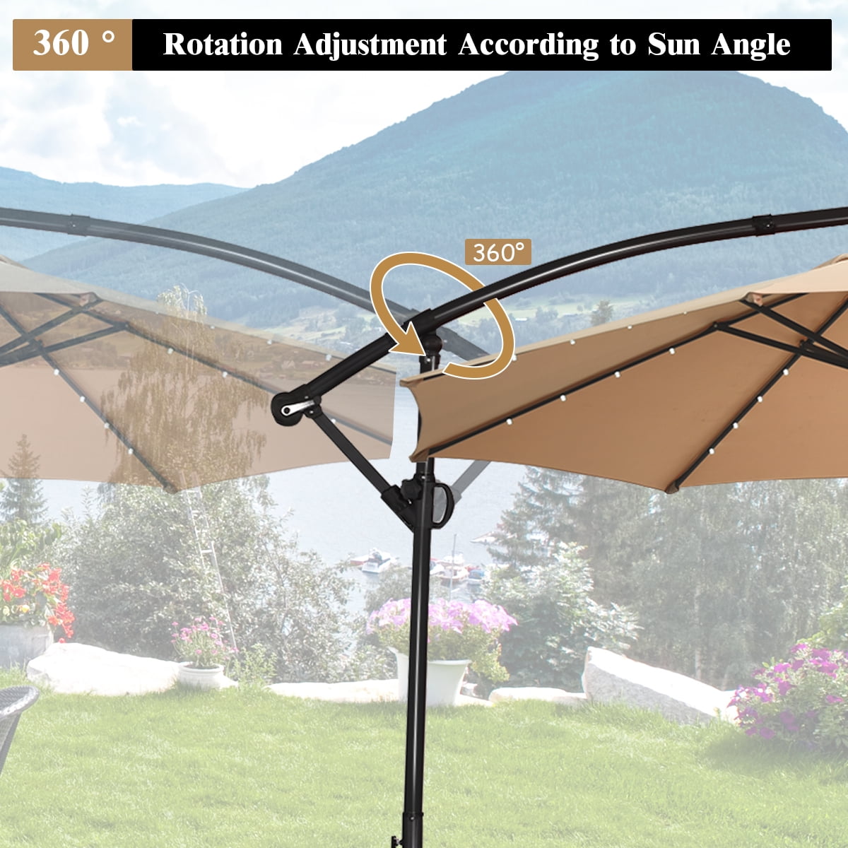 Costway 10FT Patio Umbrella Solar Powered LED 360degrees Rotation Beige - Image 3