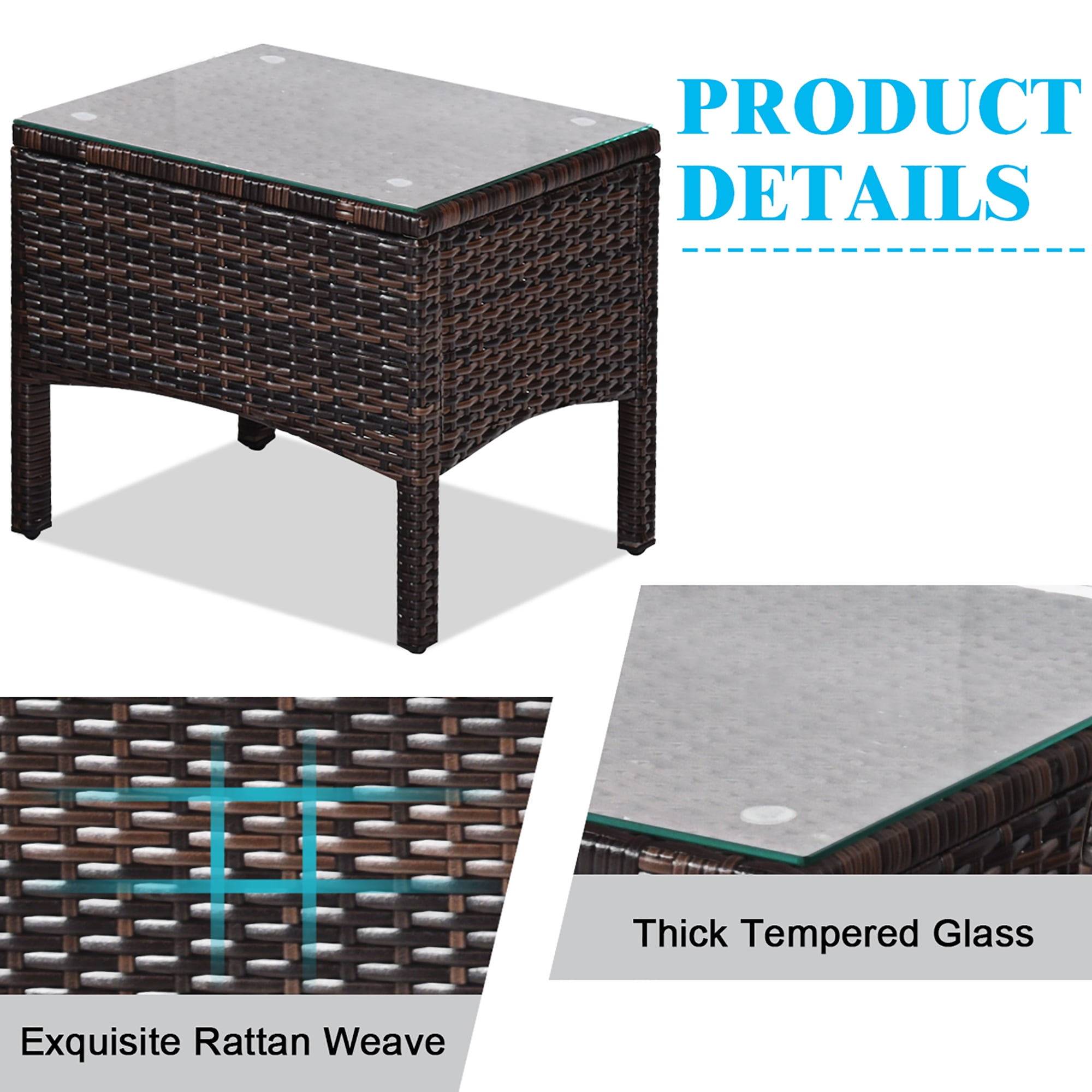 Costway 3PCS Outdoor Rattan Conversation Set Patio Garden Cushioned Sofa Chair Turquoise - Image 3