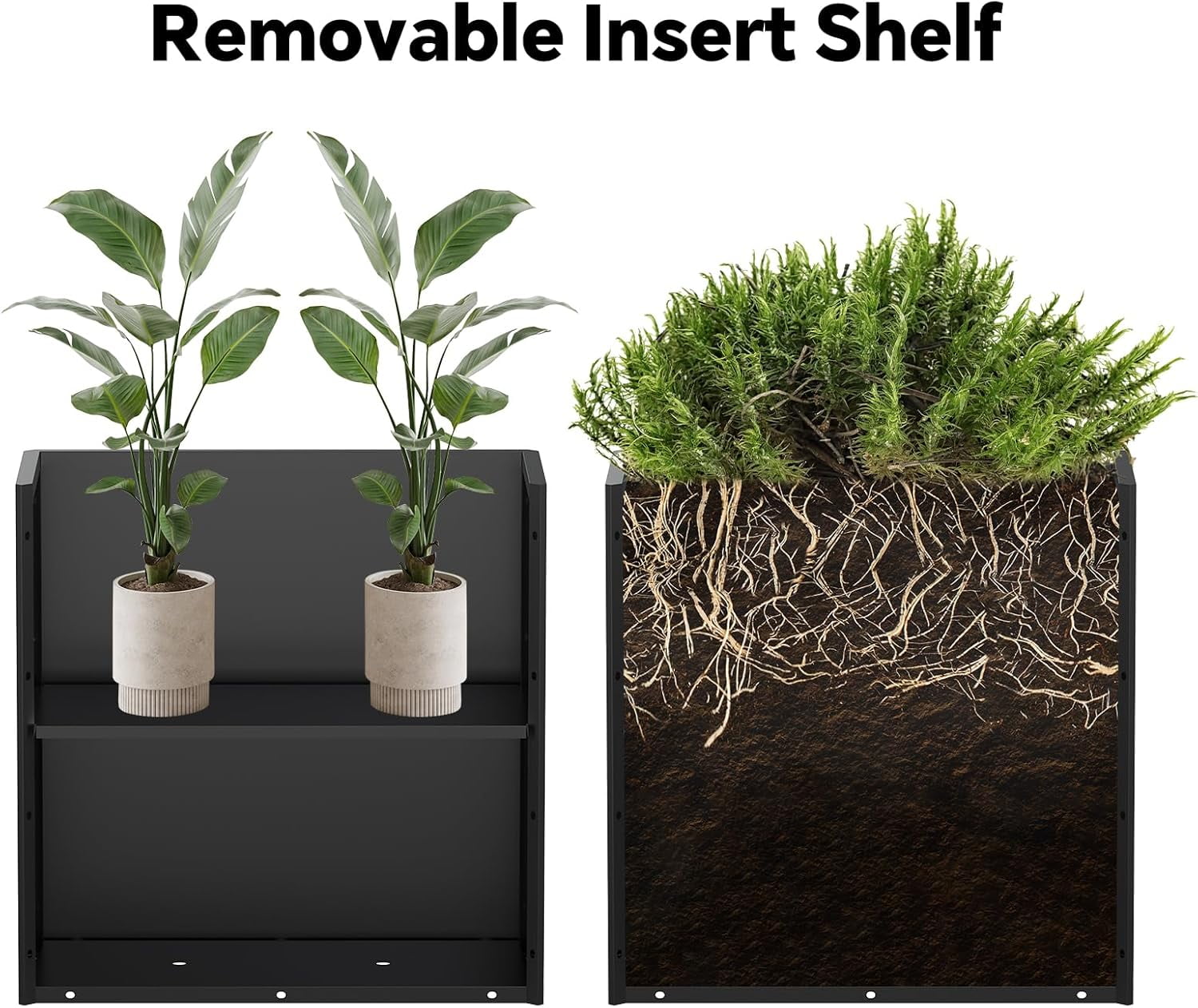 24 Inch Tall Planter Box 24Hx24Lx12W Galvanized Steel Planter with Removable Insert Shelf | Durable Rectangular Planters for Porch, Patio, Yard, Garden (Black) - Image 7