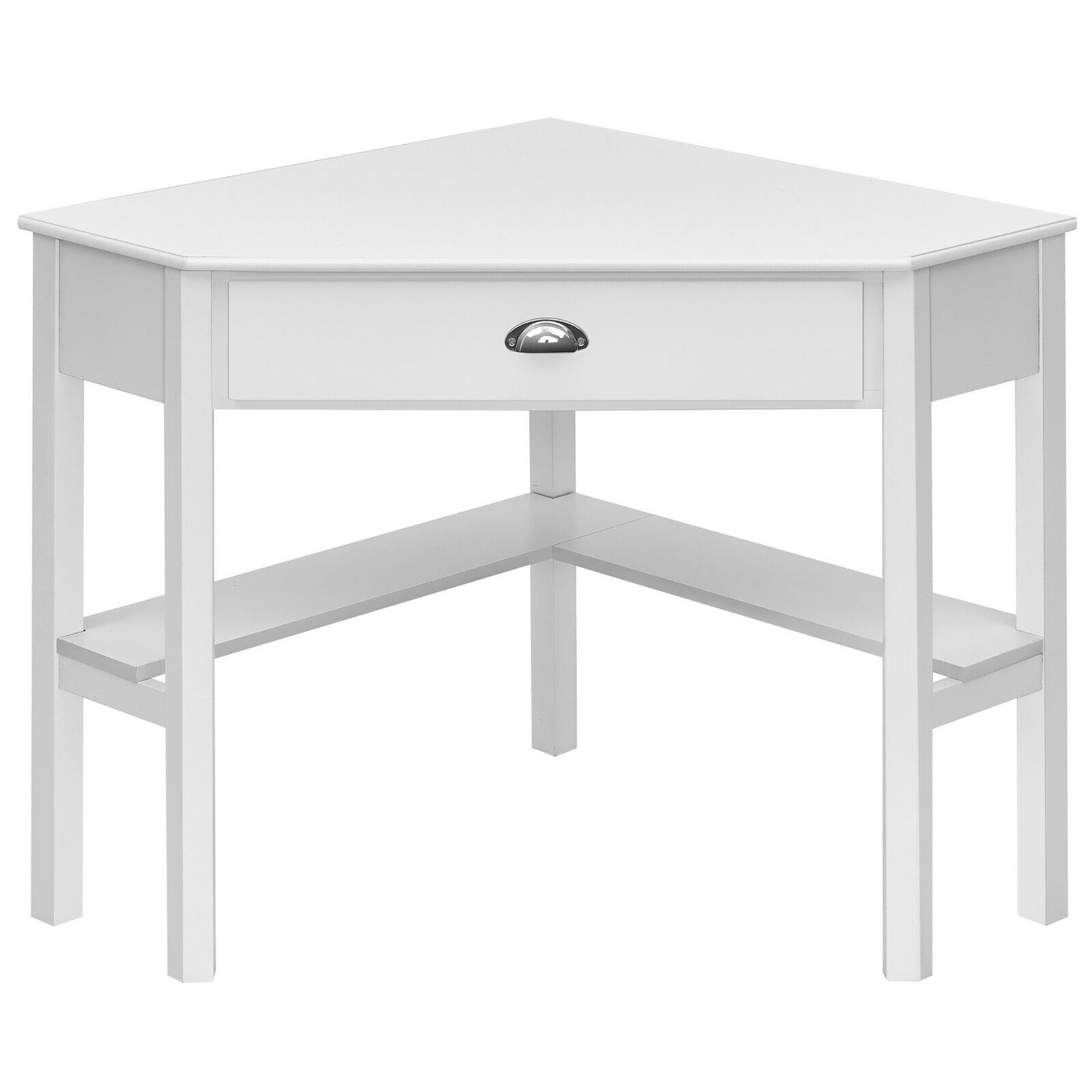 Costway Triangle Computer Desk Corner Office Desk Laptop Table w/ Drawer Shelves Rustic White - Image 2