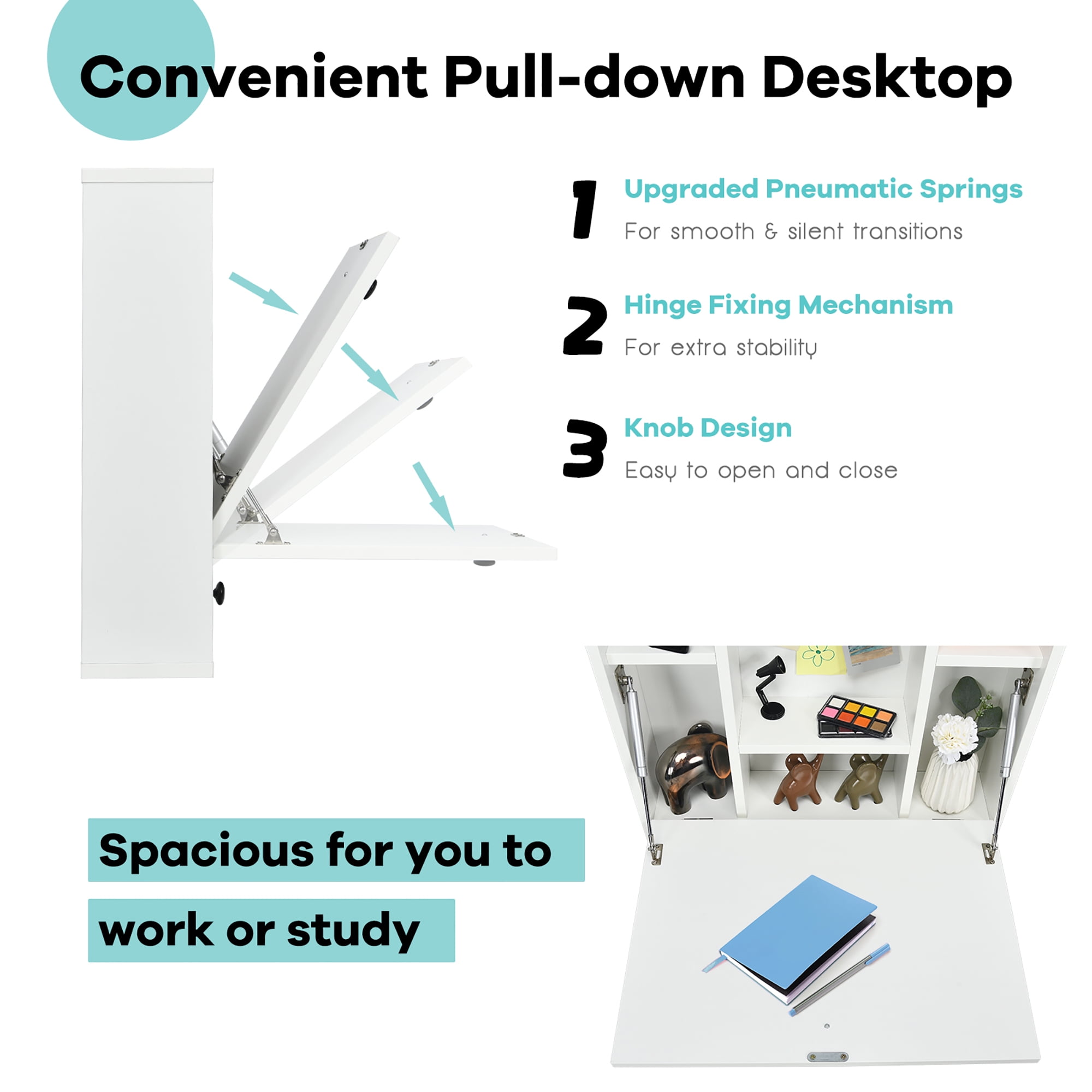 Costway Wall-Mount Floating Desk Foldable Space Saving Laptop Workstation White - Image 12