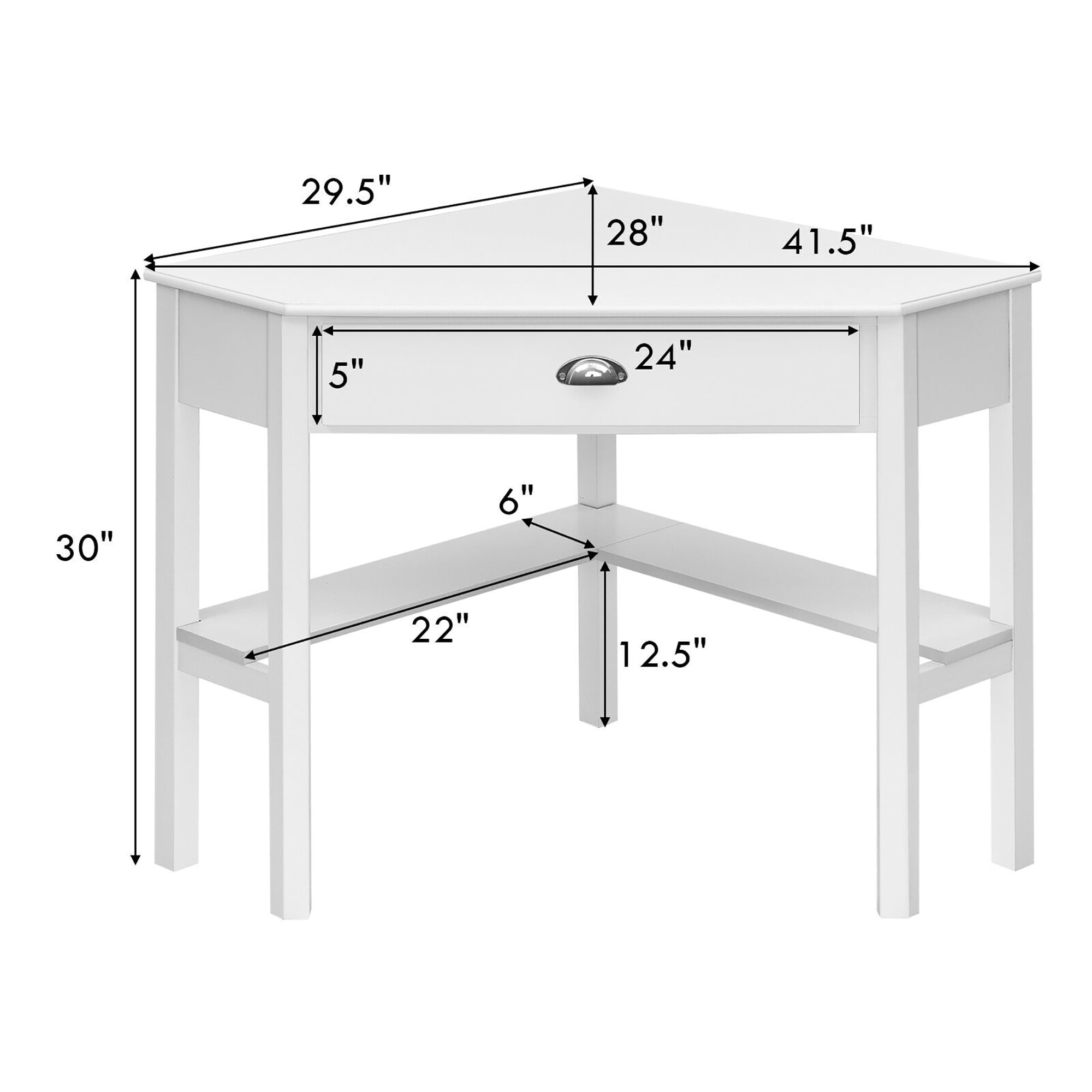 Costway Triangle Computer Desk Corner Office Desk Laptop Table w/ Drawer Shelves Rustic White - Image 7