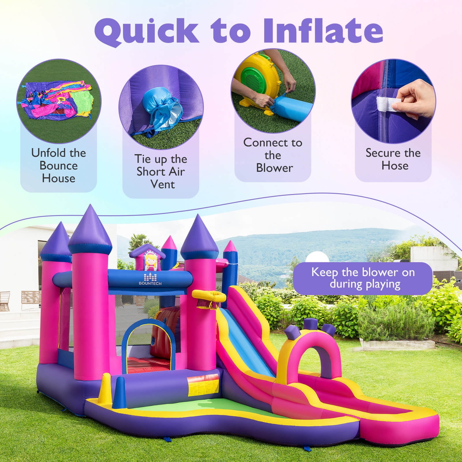 Costway Inflatable Water Slide with Climbing Wall Basketball Hoop Splash Pool 680W Blower - Image 9