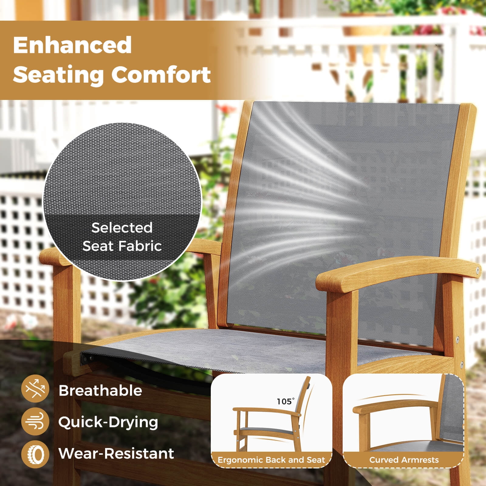 Costway 9 PCS Acacia Wood Outdoor Dining Set for 6-8 with 1.97 Natural + Gray - Image 5