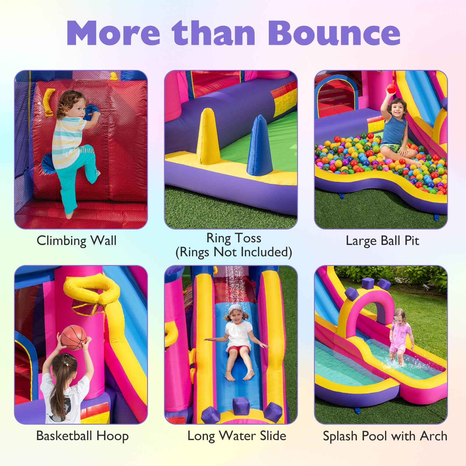 Costway Inflatable Water Slide with Climbing Wall Basketball Hoop Splash Pool 680W Blower - Image 10
