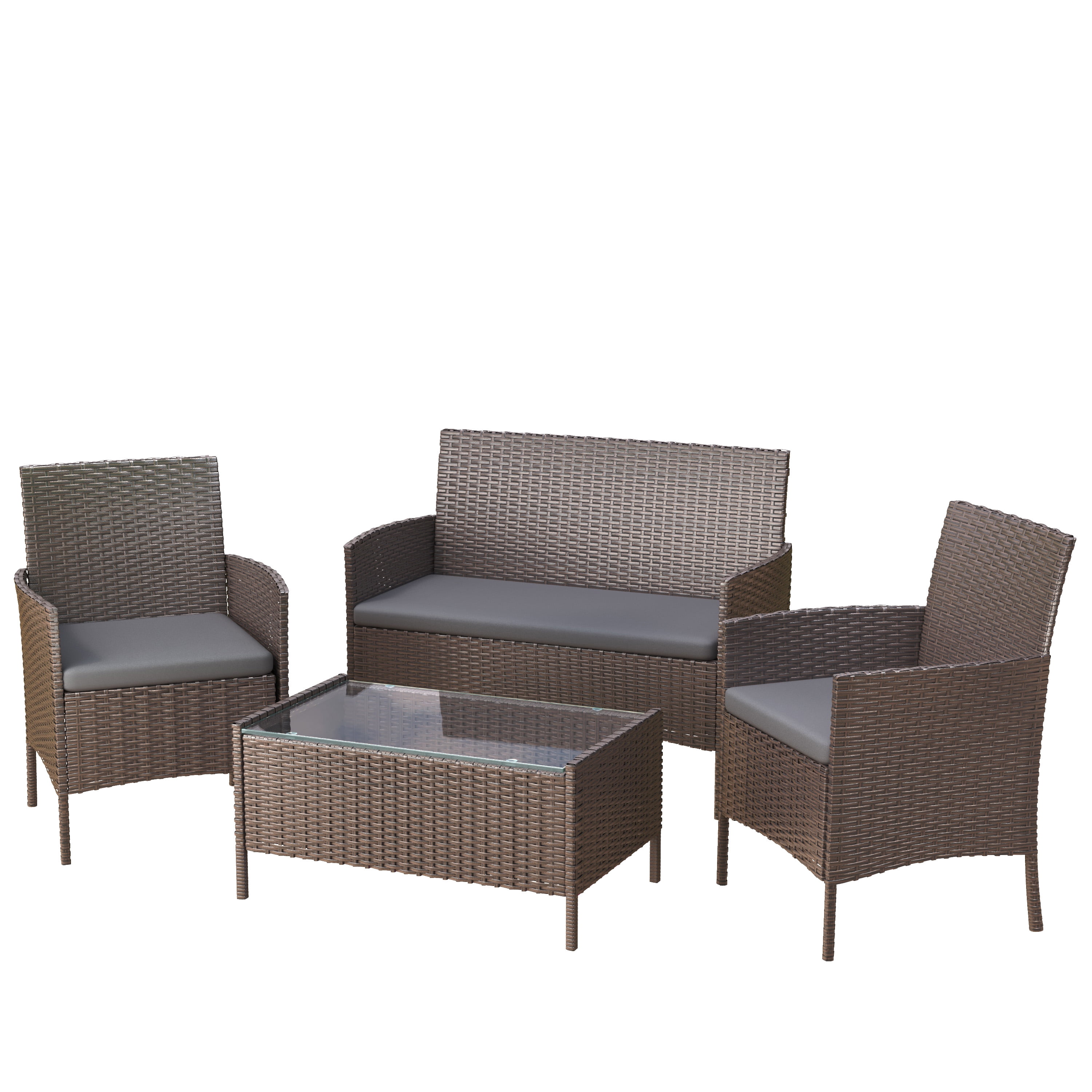 Elposun 4 Steel Hand-woven Outdoor Conversation Sets with Sofa and Table, Brown/Gray - Image 8