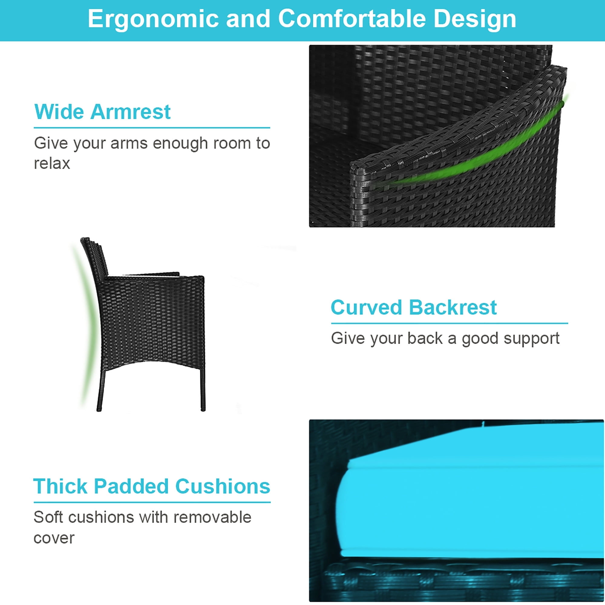 Costway Patio Rattan Conversation Set Seat Sofa Cushioned Loveseat Chairs Turquoise - Image 5