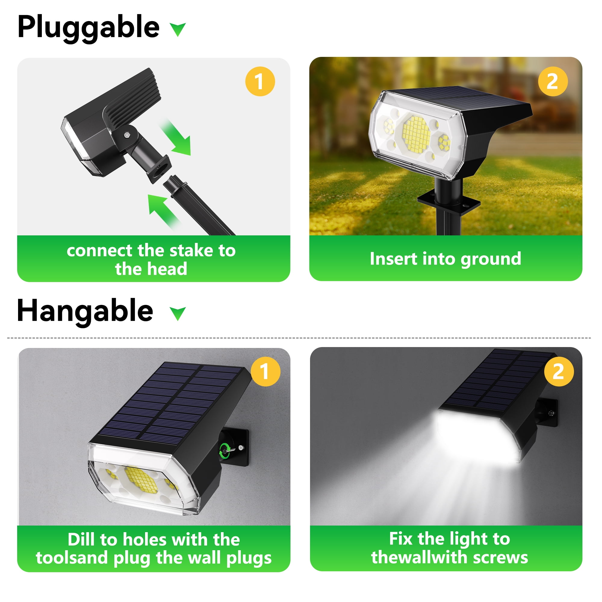 DAYBETTER Solar Lights Outdoor, IP65 Waterproof 64LEDs Solar Spot Lights with 3 Modes for Garden Yard Patio Driveway Walkway (6pack-White ) - Image 5