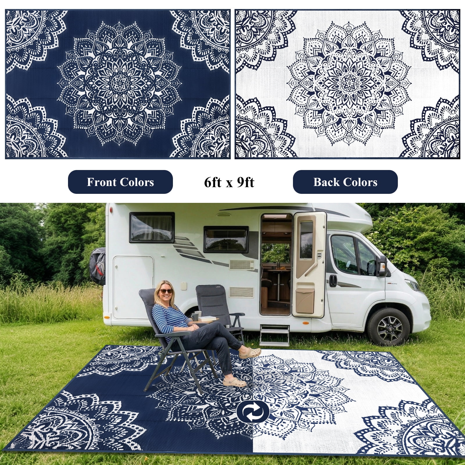 Findosom 6'x9' Outdoor Rug Large Patios Rug RV Outdoor Rug Waterproof Foldable Portable Camping Rugs Reversible Plastic Straw Rug Outdoor Area Rug for Camping, RV, Balcony, Patio, Picnic, Beach Blue - Image 7