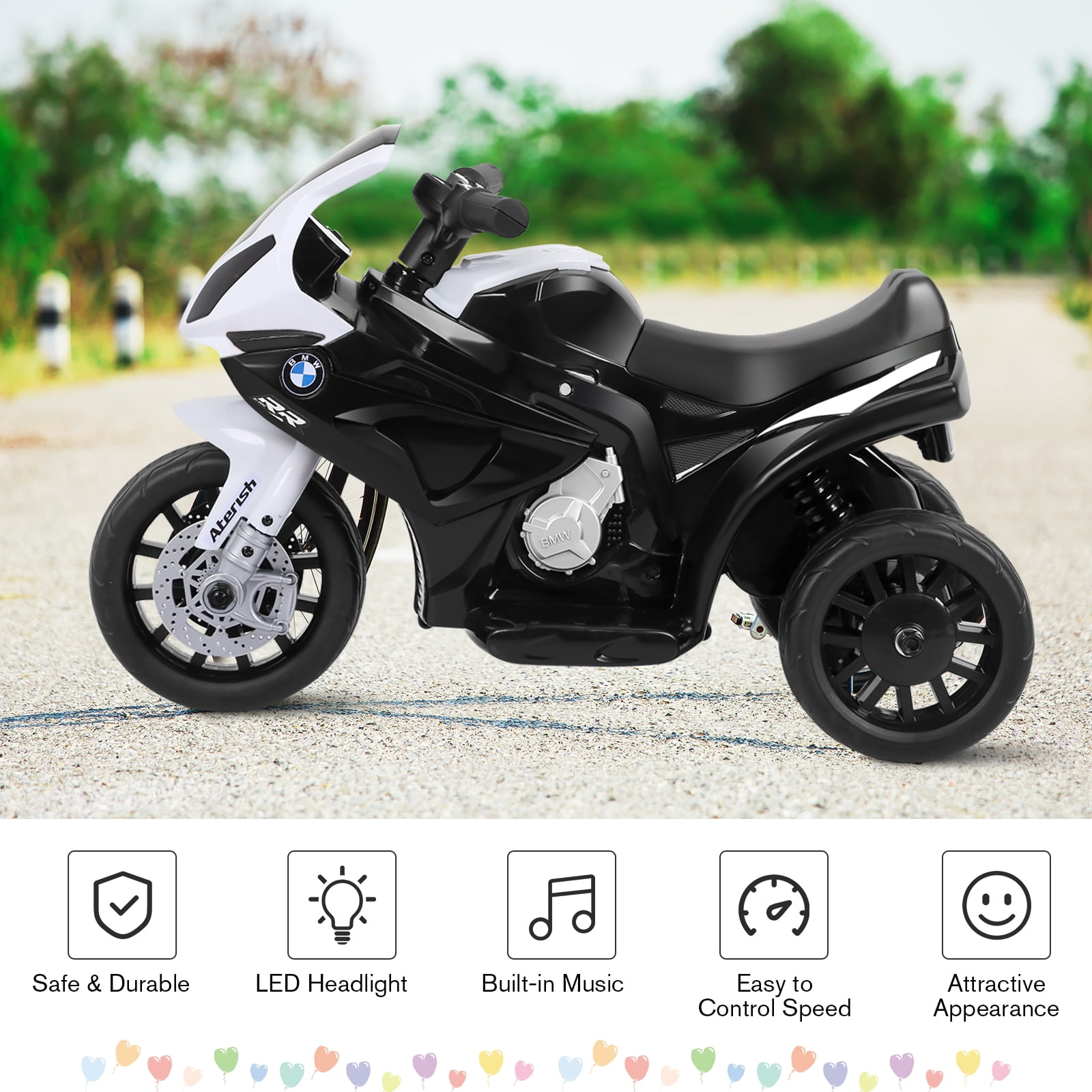 Costway Kids Ride On Motorcycle BMW Licensed 6V Electric 3 Wheels Bicycle Music & Light Black - Image 5