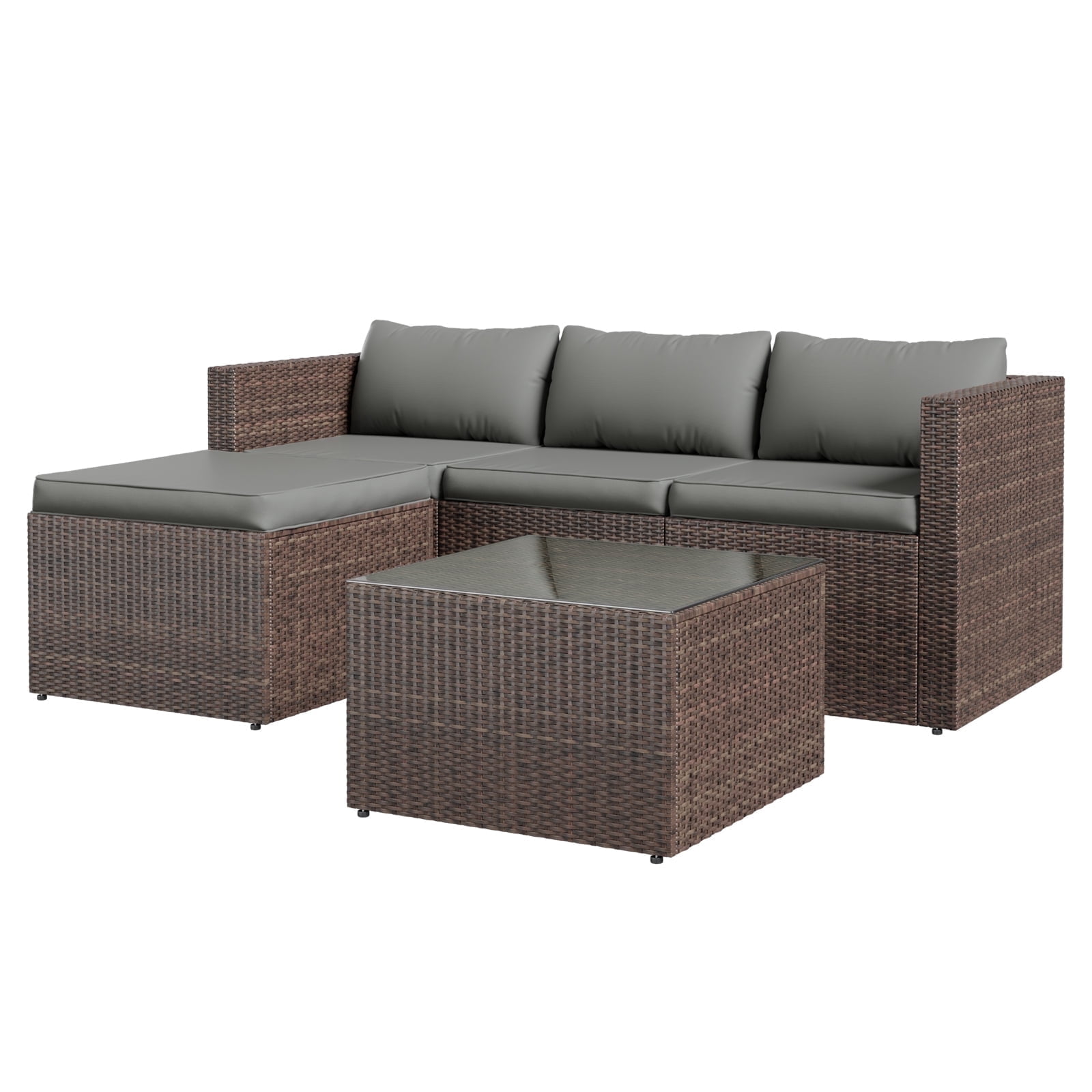 ELPOSUN 5-Piece Patio Furniture Set,Patio Conversation Set All-Weather Wicker Outdoor Sectional Sofa Set with Table & Cushions, Grey - Image 2