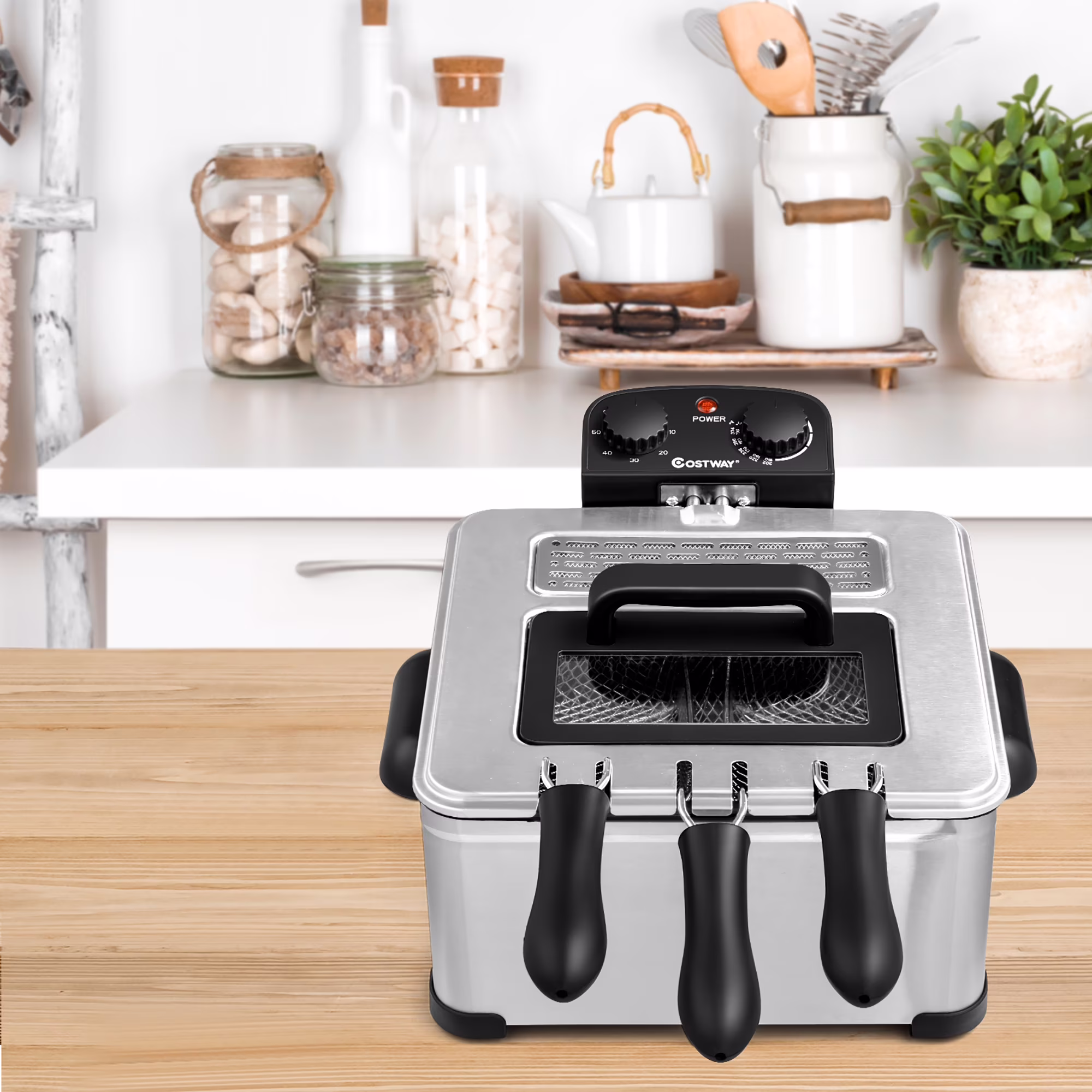 Costway Electric Deep Fryer 5.3 QT/21-Cup Stainless Steel 1700W with Triple Basket Silver - Image 2