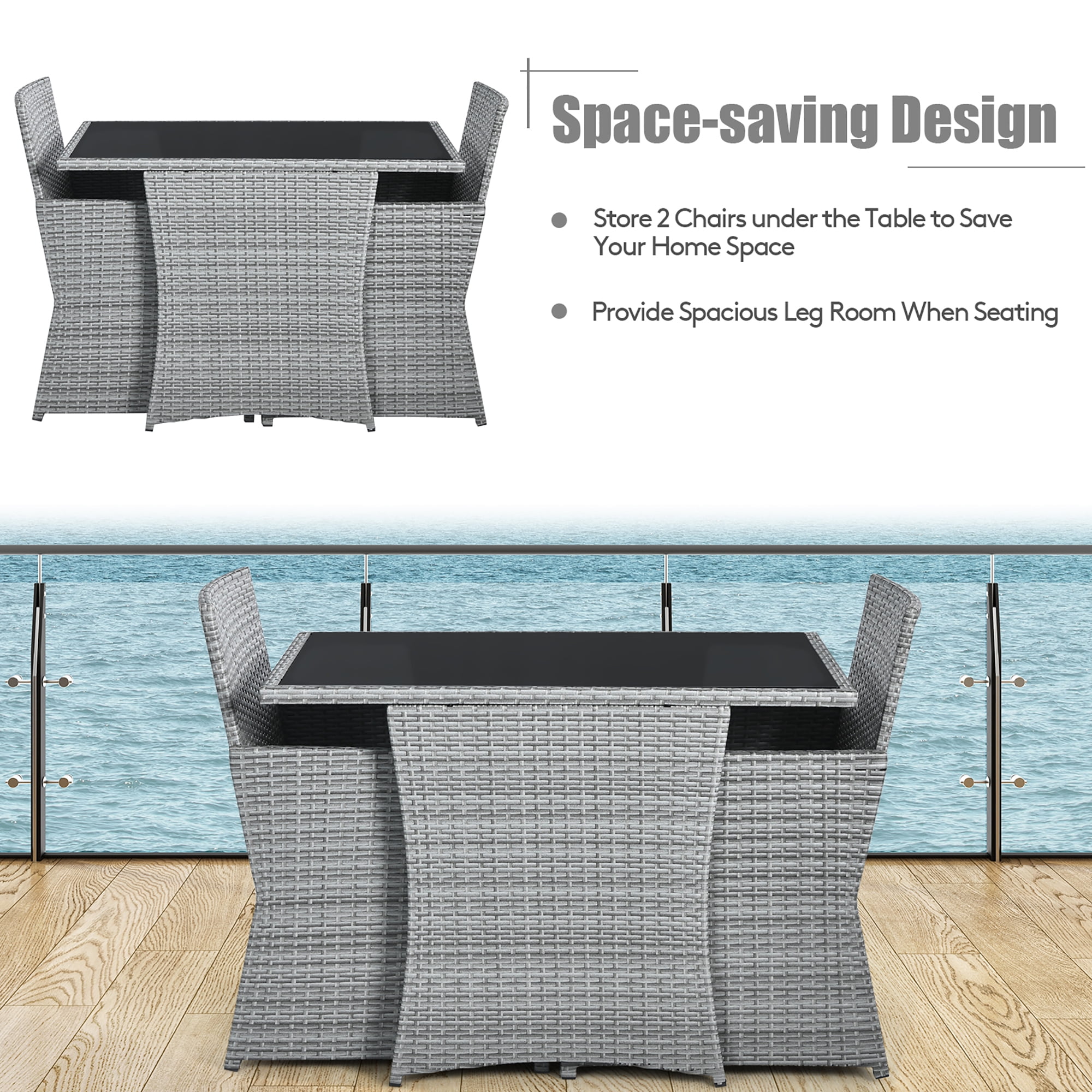 Costway 3PCS Patio Rattan Furniture Set Cushioned Sofa Armrest Garden Red - Image 6