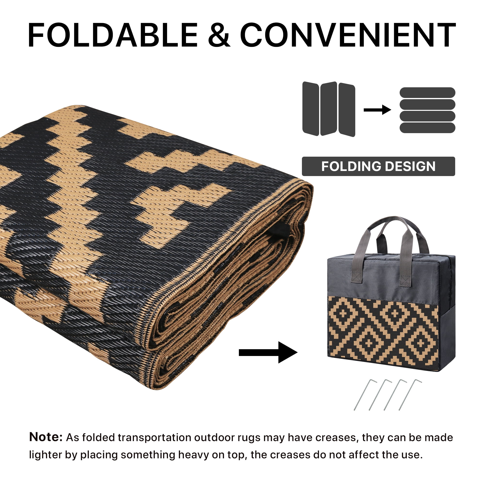 DEORAB Outdoor Rugs Waterproof Plastic Straw Mat 6'x9' Reversible for RV Patio Deck Beach Black & Brown - Image 8
