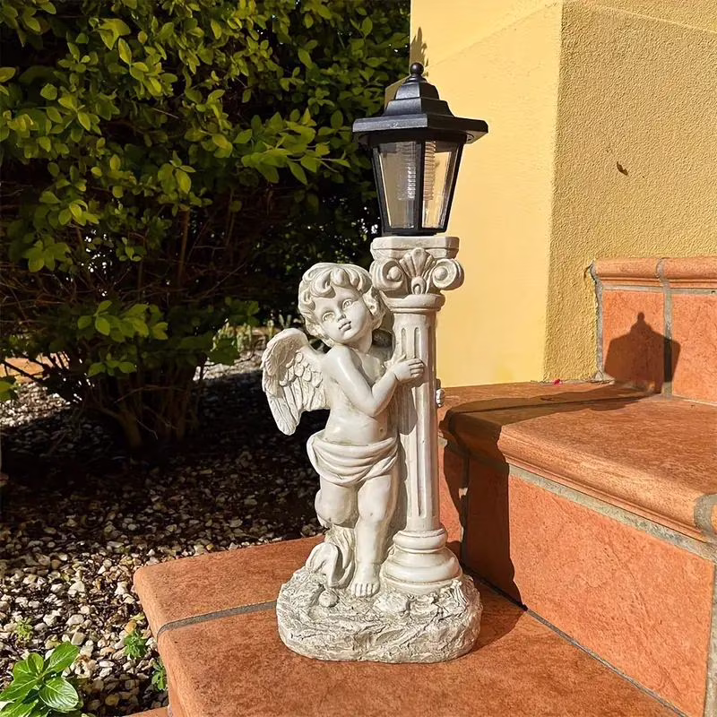 19.7 Inch Sunlight Angel Sculpture, Roman Pillar Angel Garden Statue, Outdoor Solar Path Light Garden Landscape Decoration (Right, Left) - Image 3