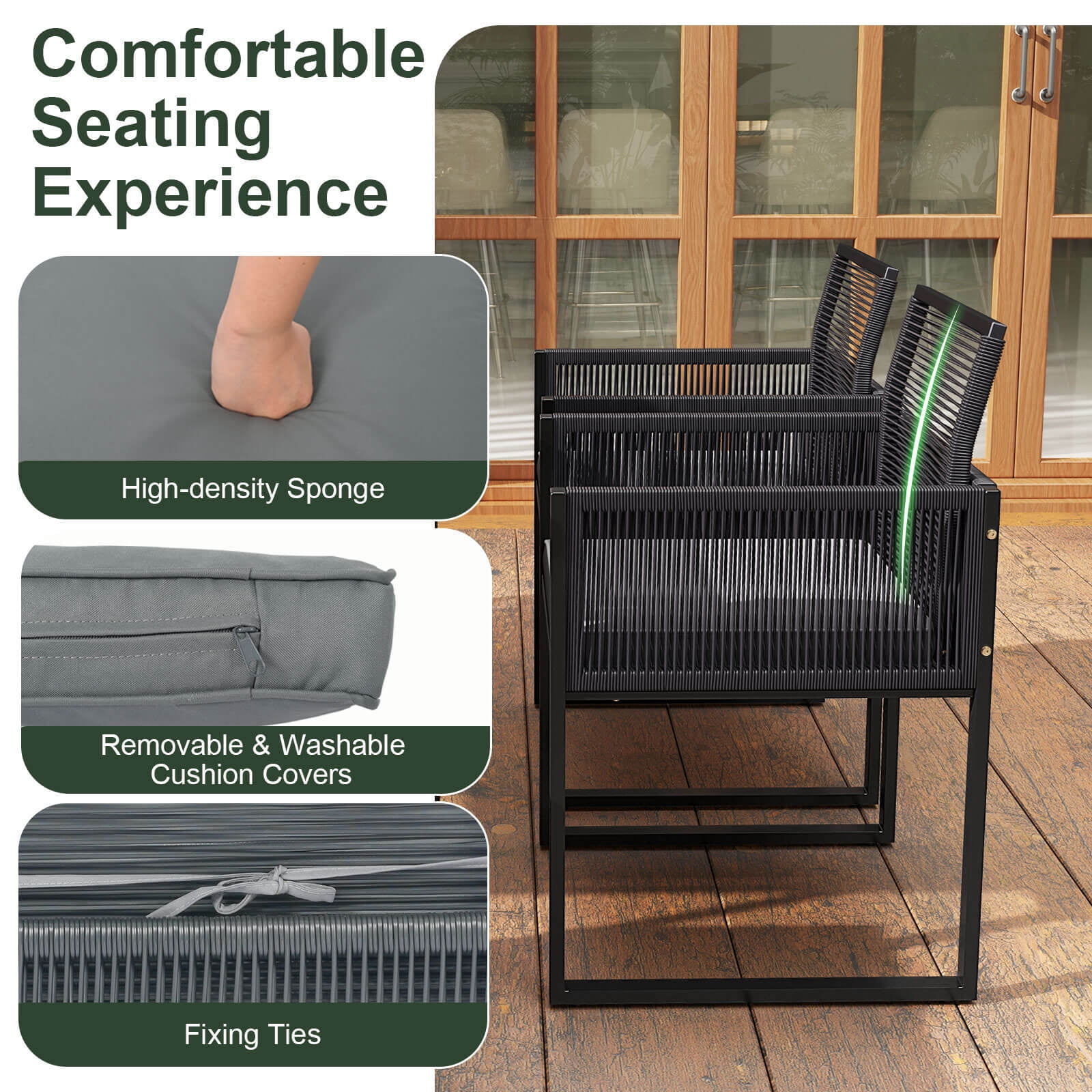 Costway 9 PCS Patio Dining Set with PE Rattan Chairs Tempered Glass Table and Ottomans - Image 5