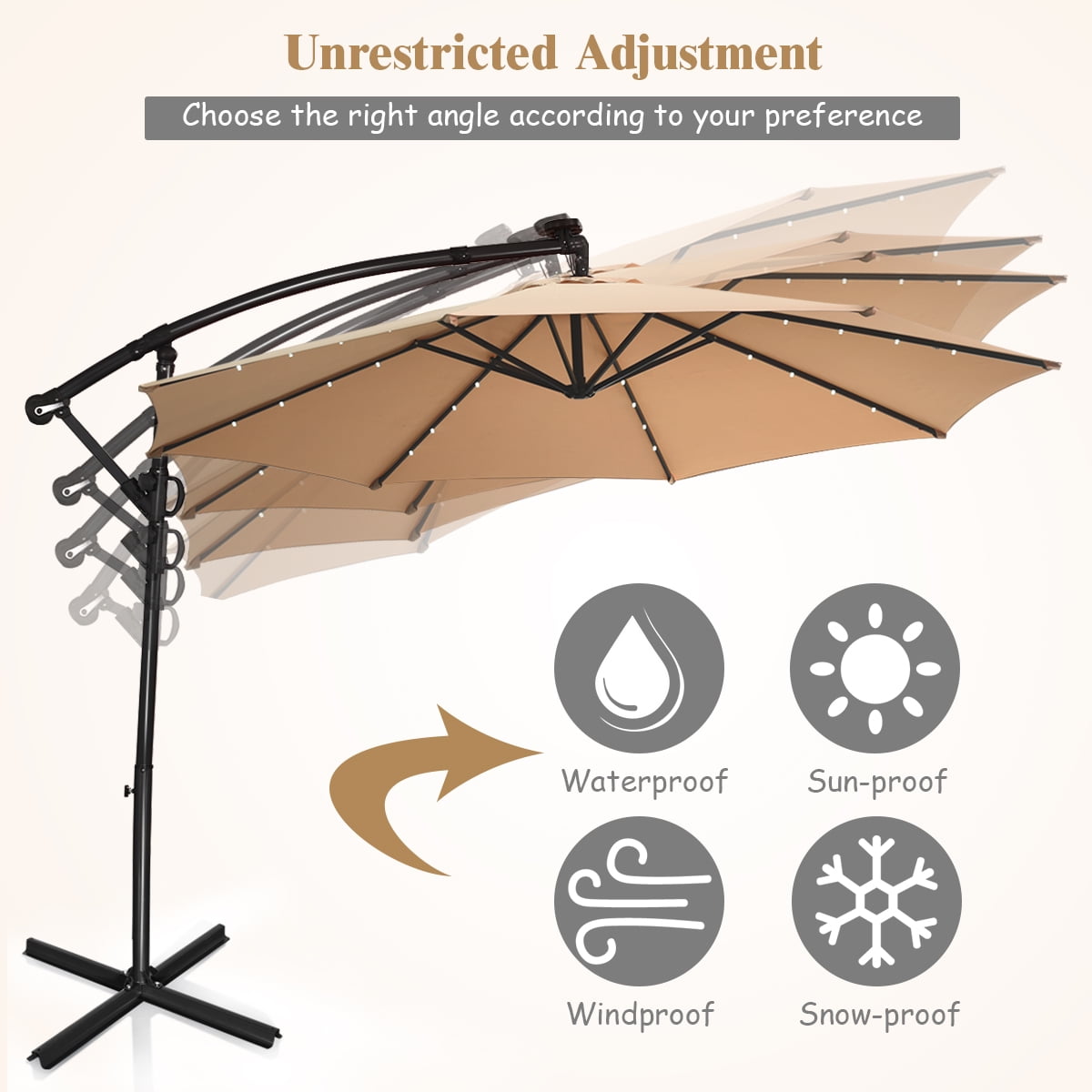 Costway 10FT Patio Umbrella Solar Powered LED 360degrees Rotation Beige - Image 2