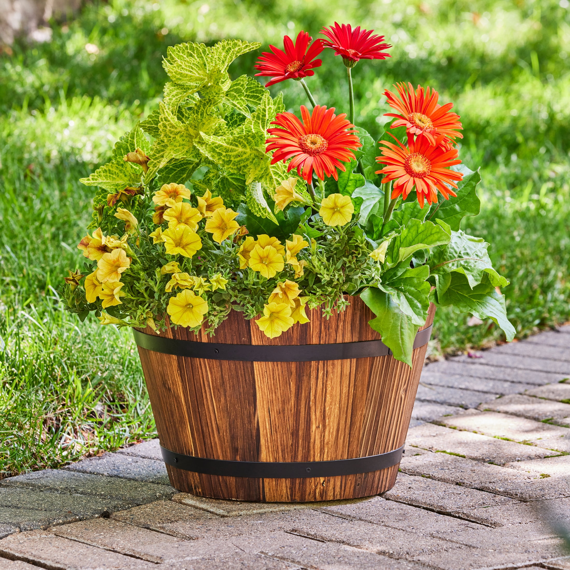 Better Homes & Gardens 26 in Wood Whiskey Barrel Planter - Image 9