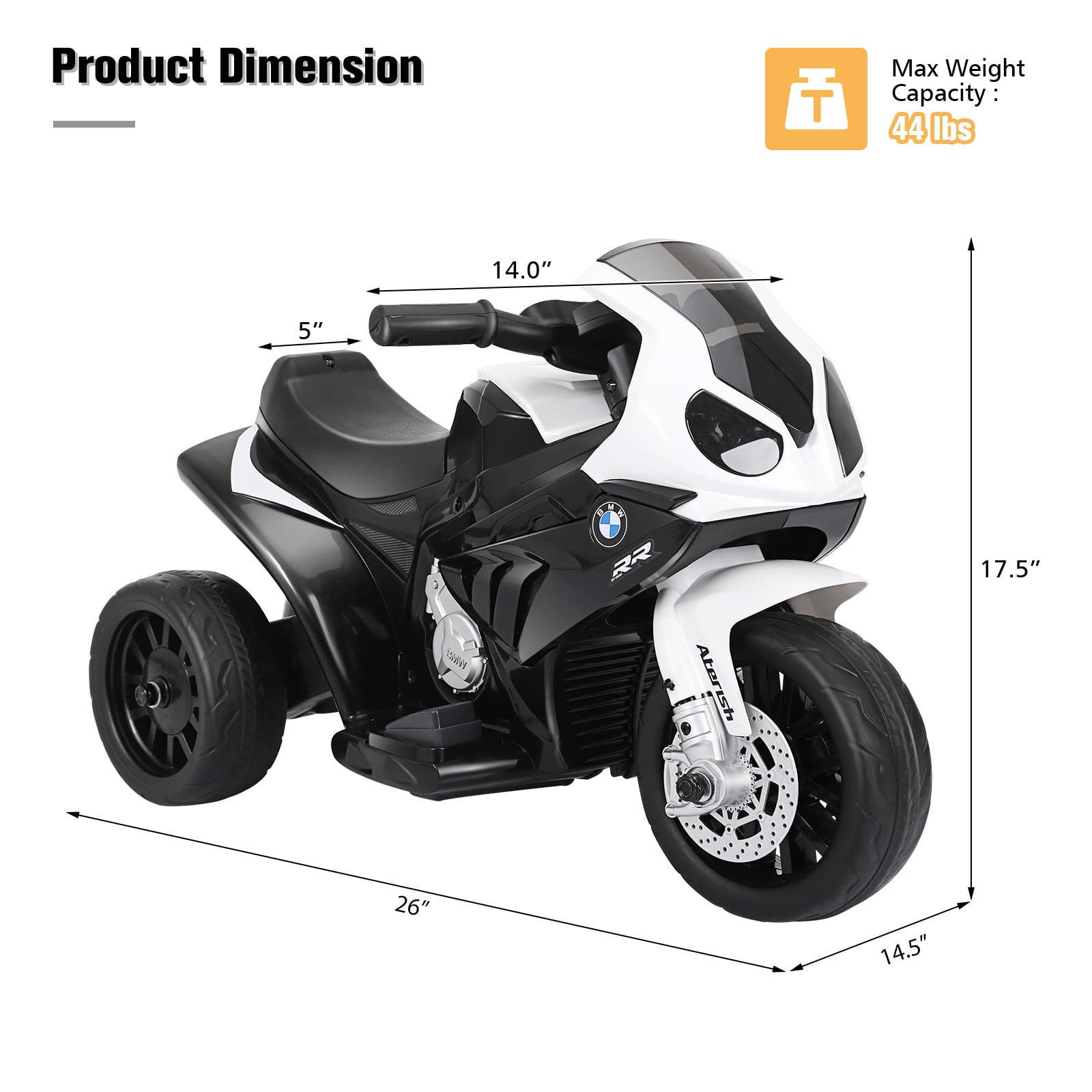 Costway Kids Ride On Motorcycle BMW Licensed 6V Electric 3 Wheels Bicycle Music & Light Black - Image 7