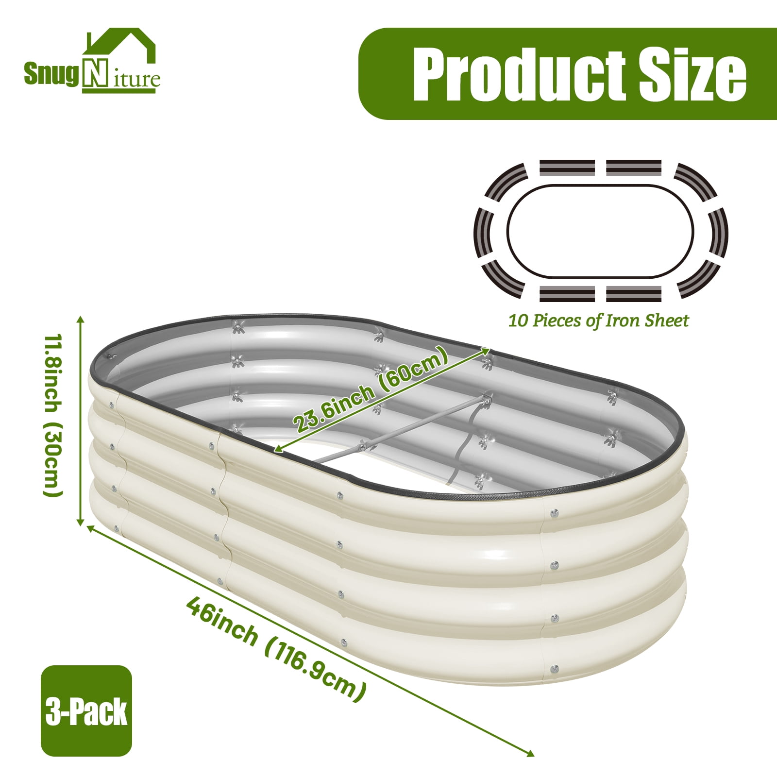 SnugNiture Raised Garden Bed, 3Pcs 4x2x1ft Galvanized Metal Planter Box, White - Image 3