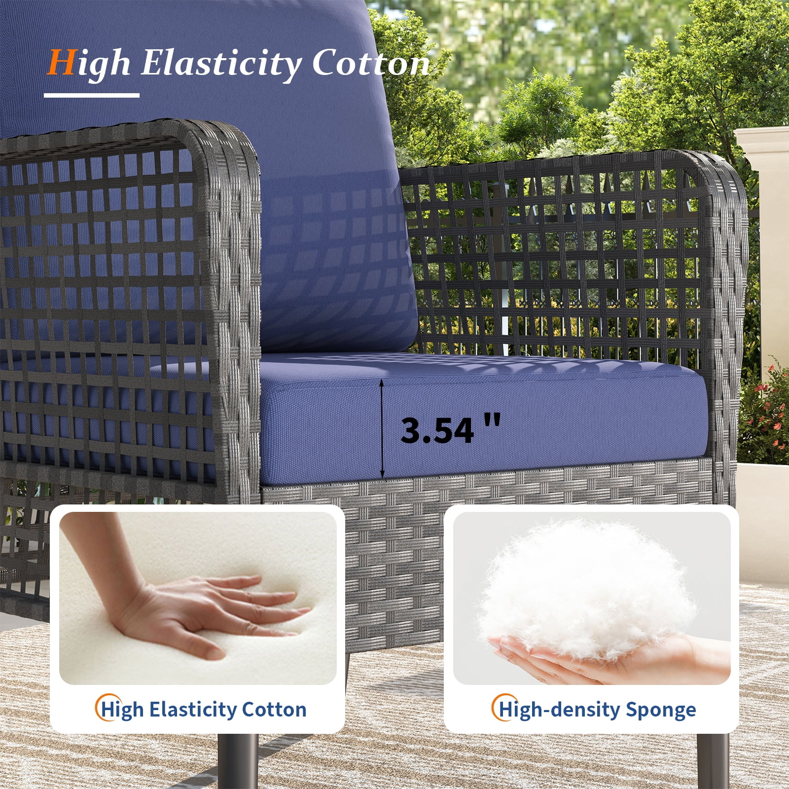 ELPOSUN 4 Pieces Patio Furniture Set, All-Weather Wicker Outdoor Furniture Set for Porch, Patio Conversation Set for Backyard, Balcony, Gray/Blue - Image 3