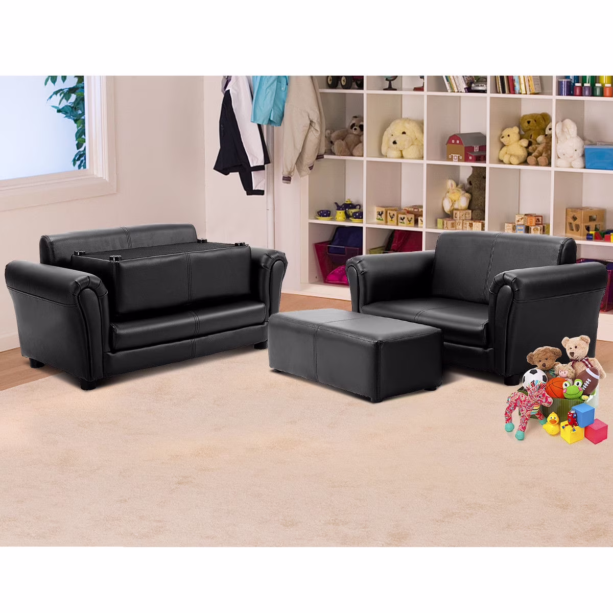 Costway Kids Sofa Armrest Chair Couch Lounge in Black - Image 3