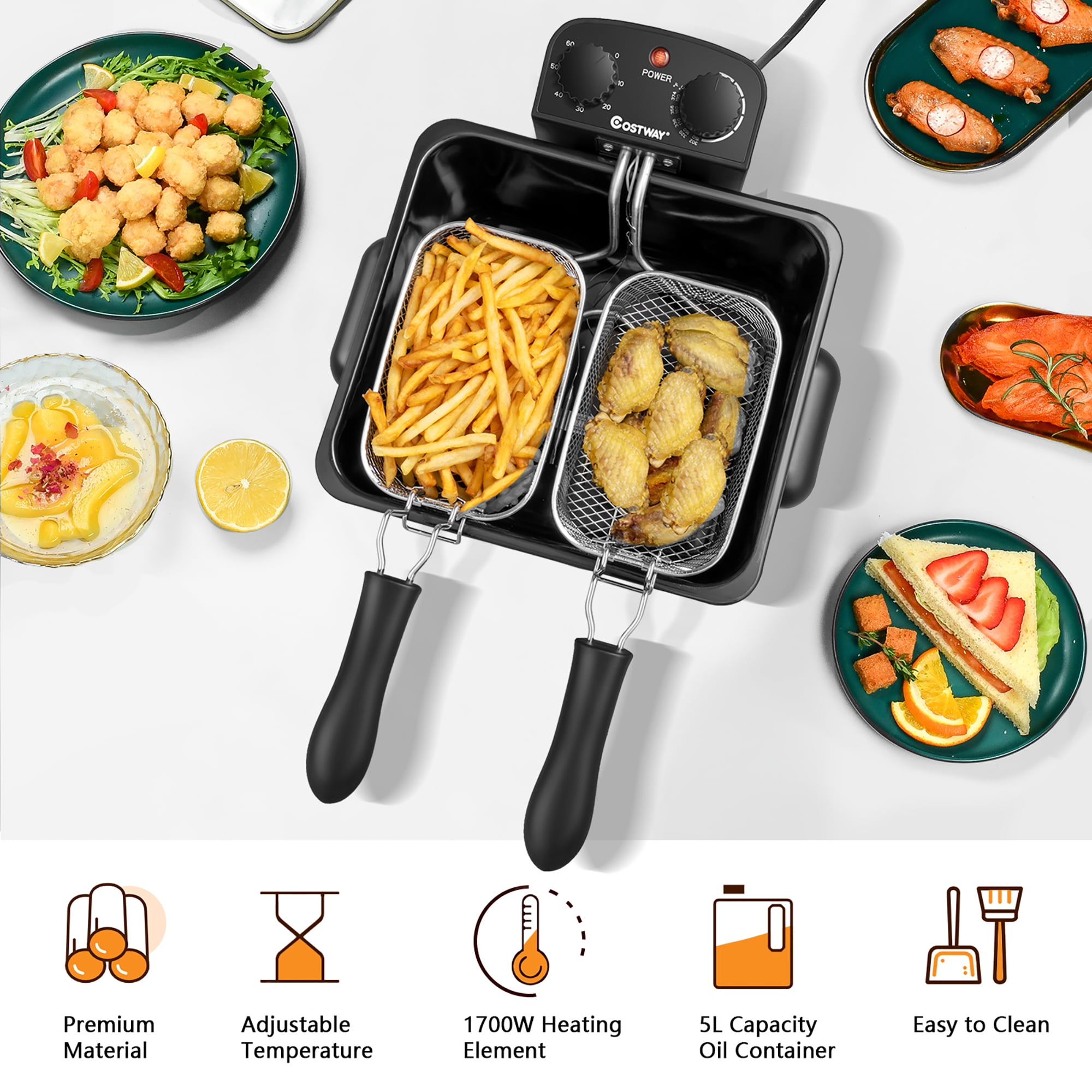 Costway Electric Deep Fryer 5.3 QT/21-Cup Stainless Steel 1700W with Triple Basket Silver - Image 5
