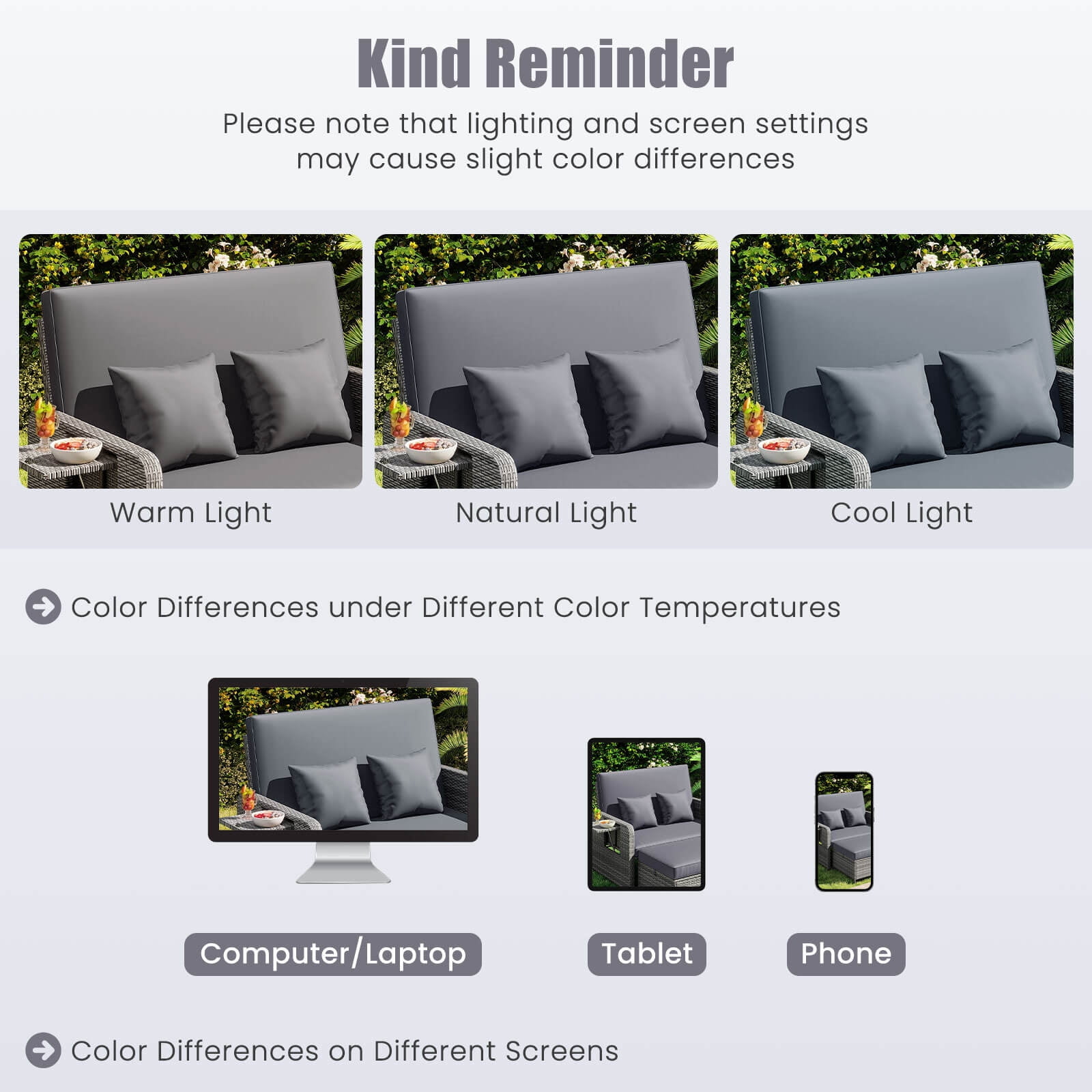 Costway Wicker Outdoor Patio Dining Set with Ottoman and Retractable Side Tray, Gray - Image 12
