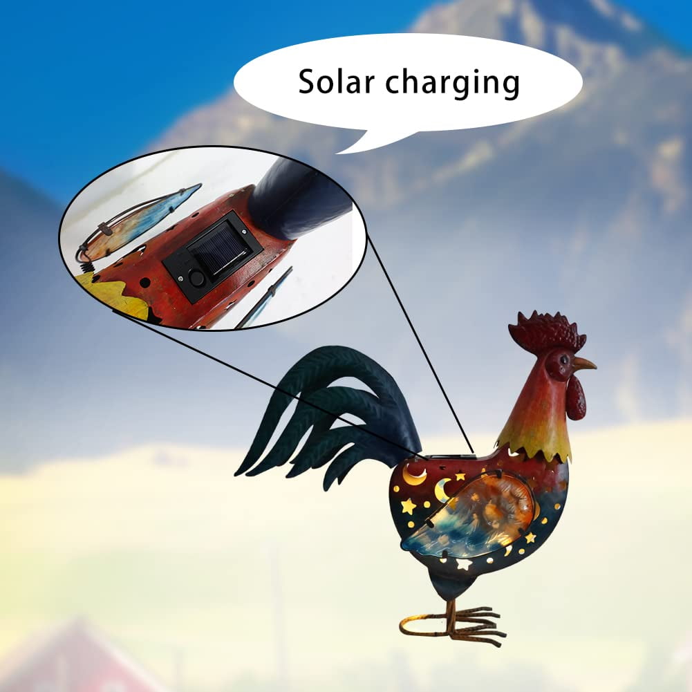 LIFFY Rooster Decor, Solar Garden Statue Metal Chicken Yard Art for Patio ,Farmhouse -18 inch(Red) - Image 3
