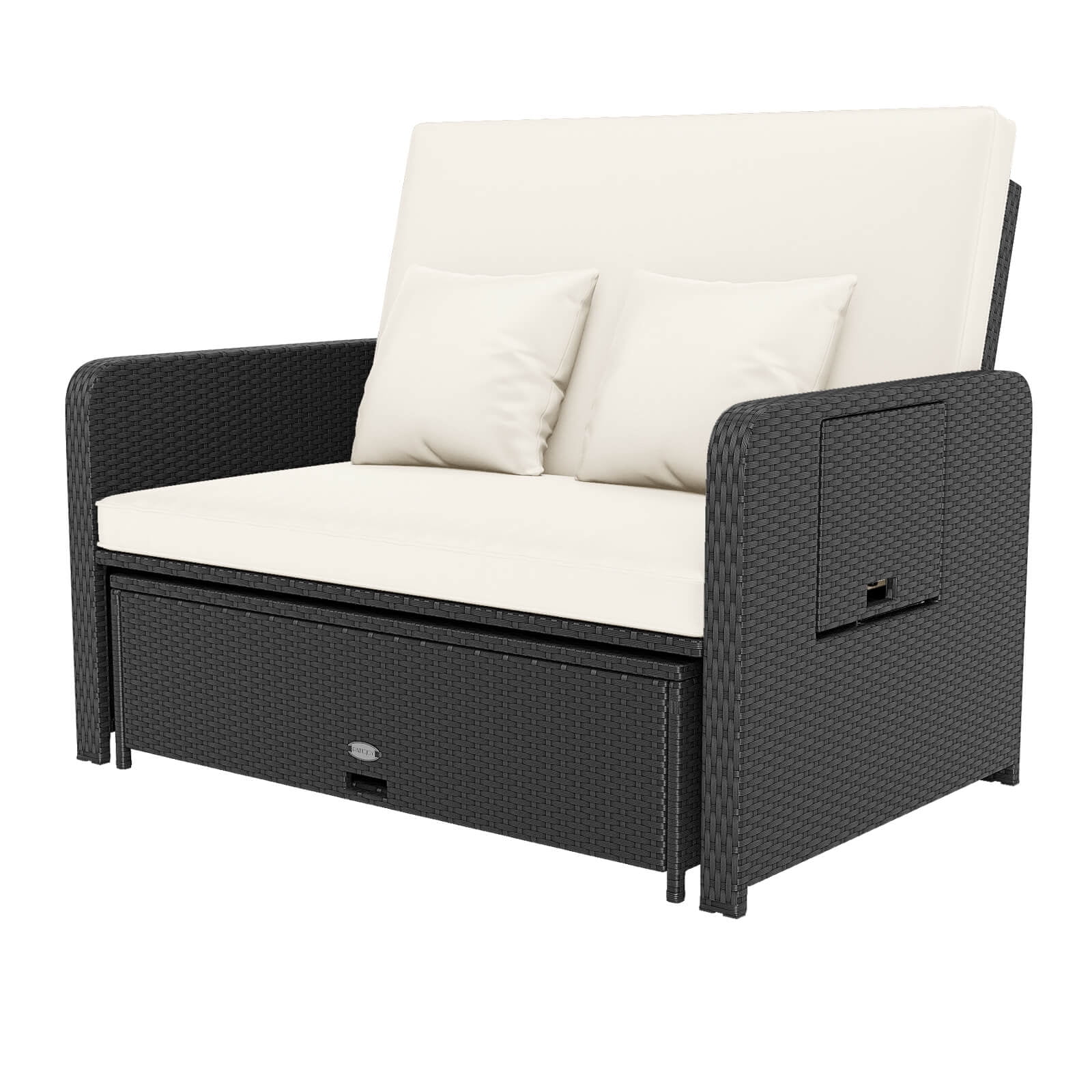 Costway 2 PCS PE Wicker Outdoor Daybed with 4-Level Adjustable Backrest, Storage Ottoman White + Black - Image 12