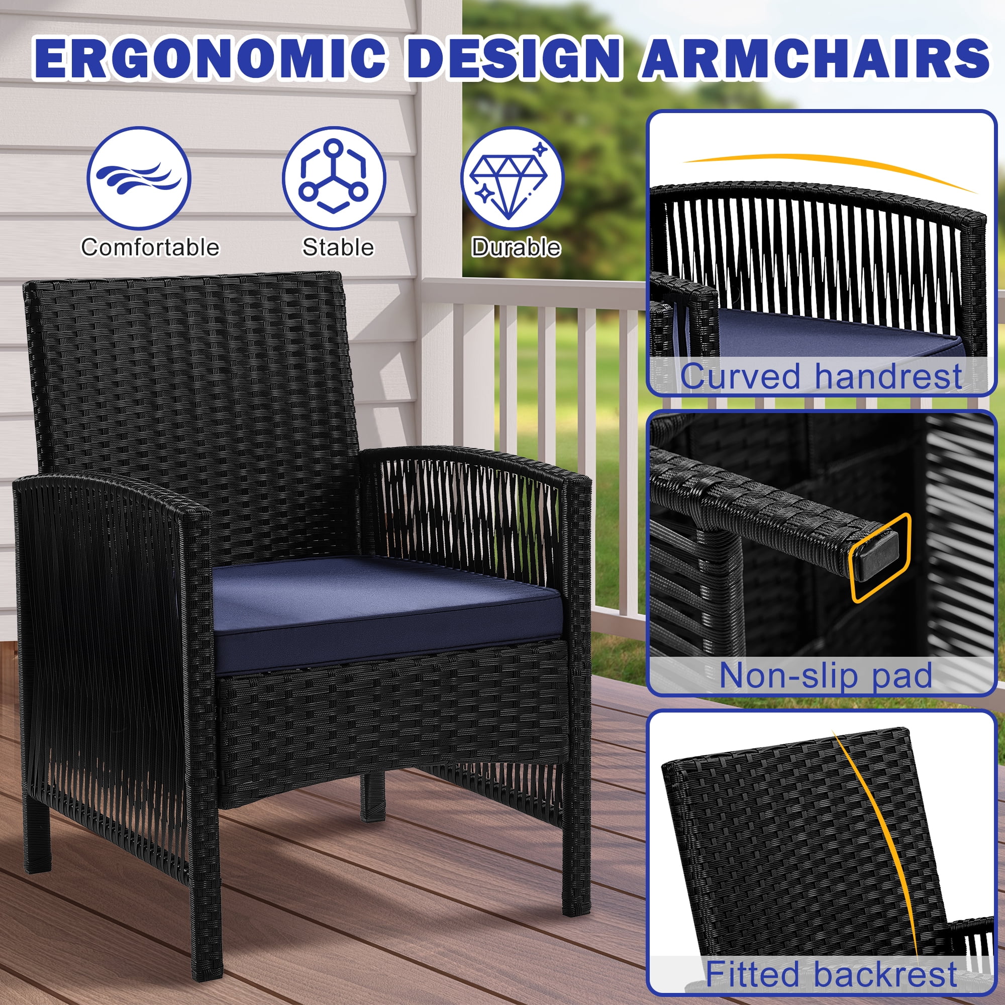 Patio Furniture Set on Sale, 4 Pieces Outdoor Rattan Conversation Sofa Set, All-Weather Wicker Patio Sets, Cushioned Sofa and Coffee Table for Garden Deck Courtyard, Nevy - Image 6
