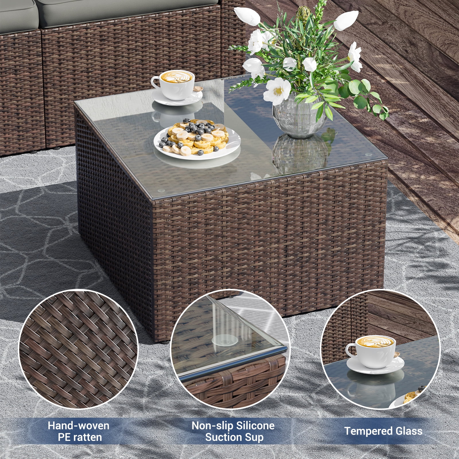 ELPOSUN 5-Piece Patio Furniture Set,Patio Conversation Set All-Weather Wicker Outdoor Sectional Sofa Set with Table & Cushions, Grey - Image 3